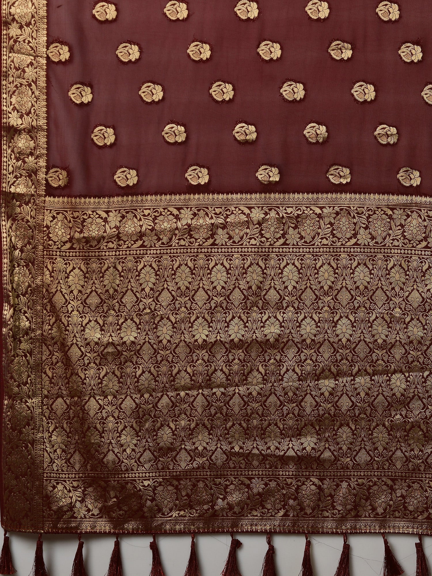 WIne Floral Georgette Saree with Jari Border - Ressa
