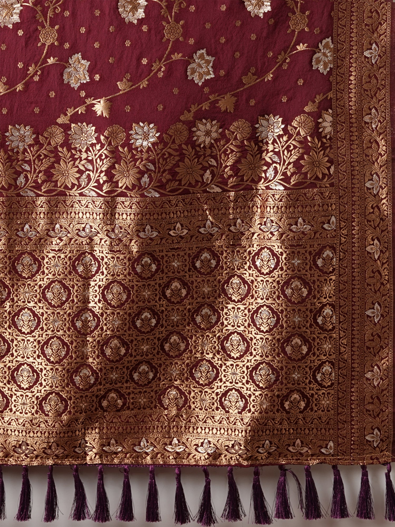 Wine Floral Georgette Saree with Jari Border - Ressa