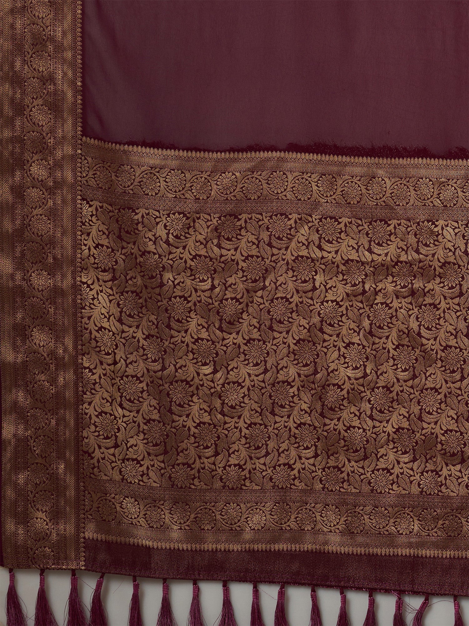 Wine Floral Georgette Saree with Jari Border - Ressa