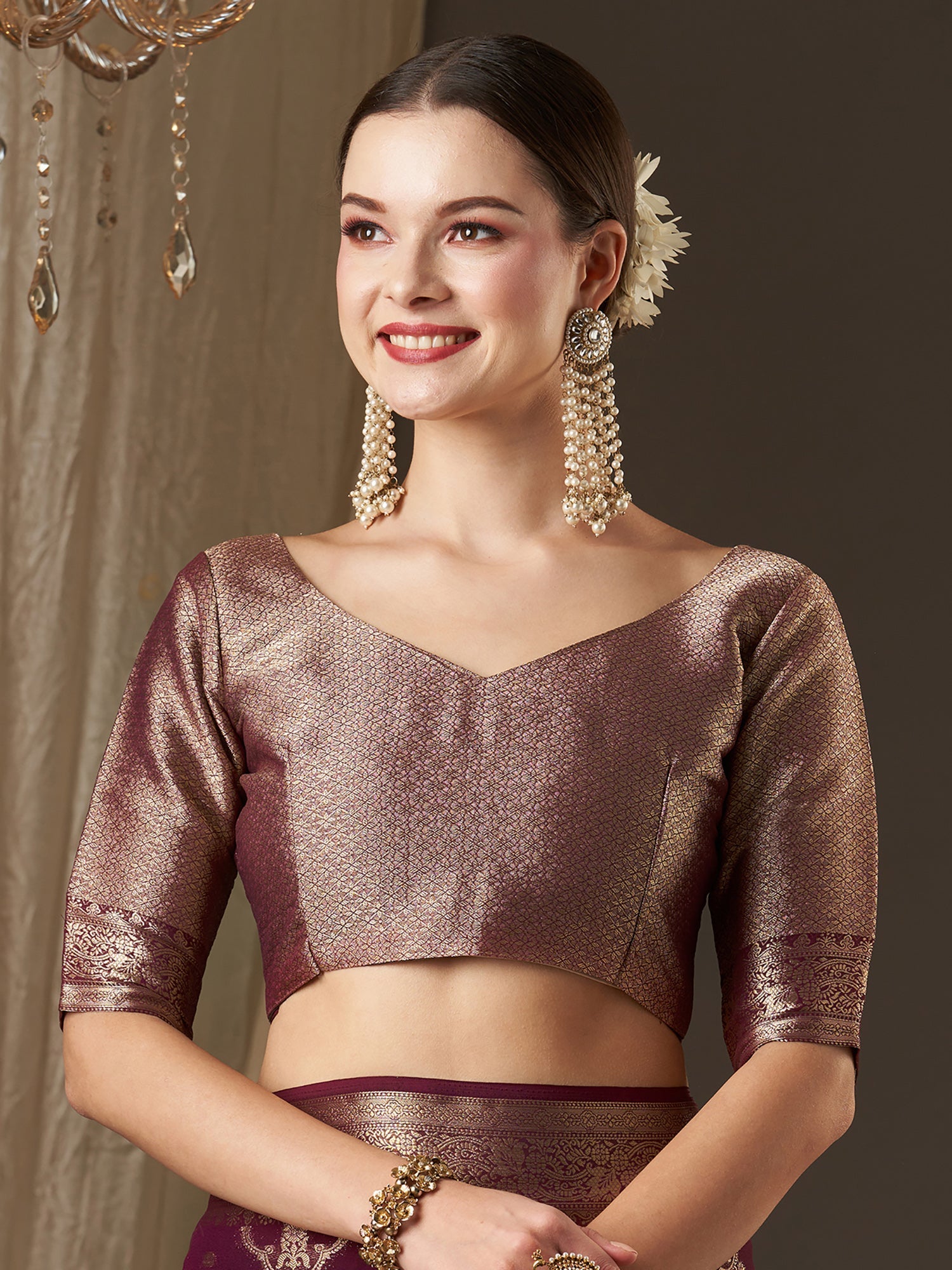 Wine Floral Georgette Saree with Jari Border - Ressa