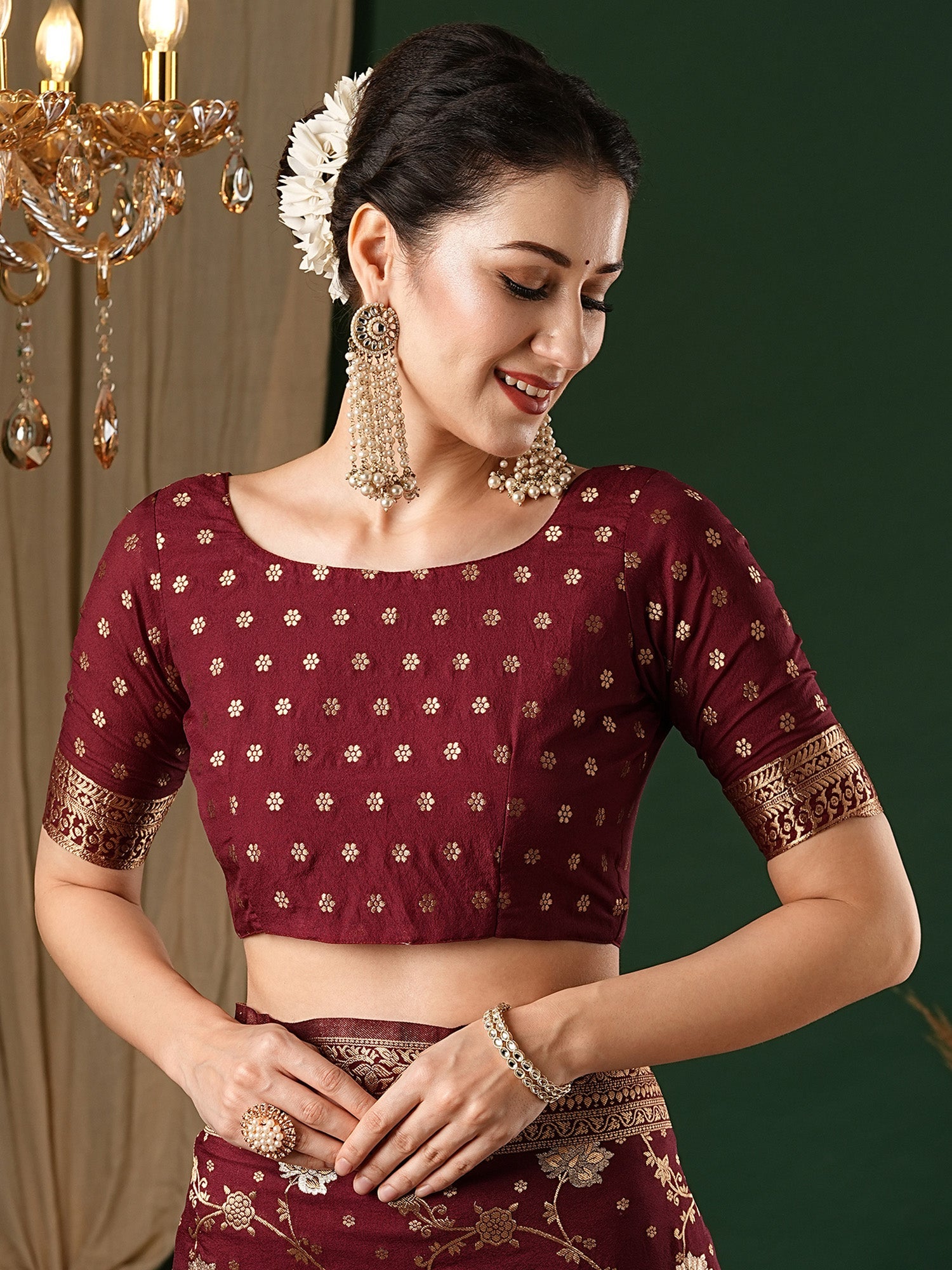 Wine Floral Georgette Saree with Jari Border - Ressa