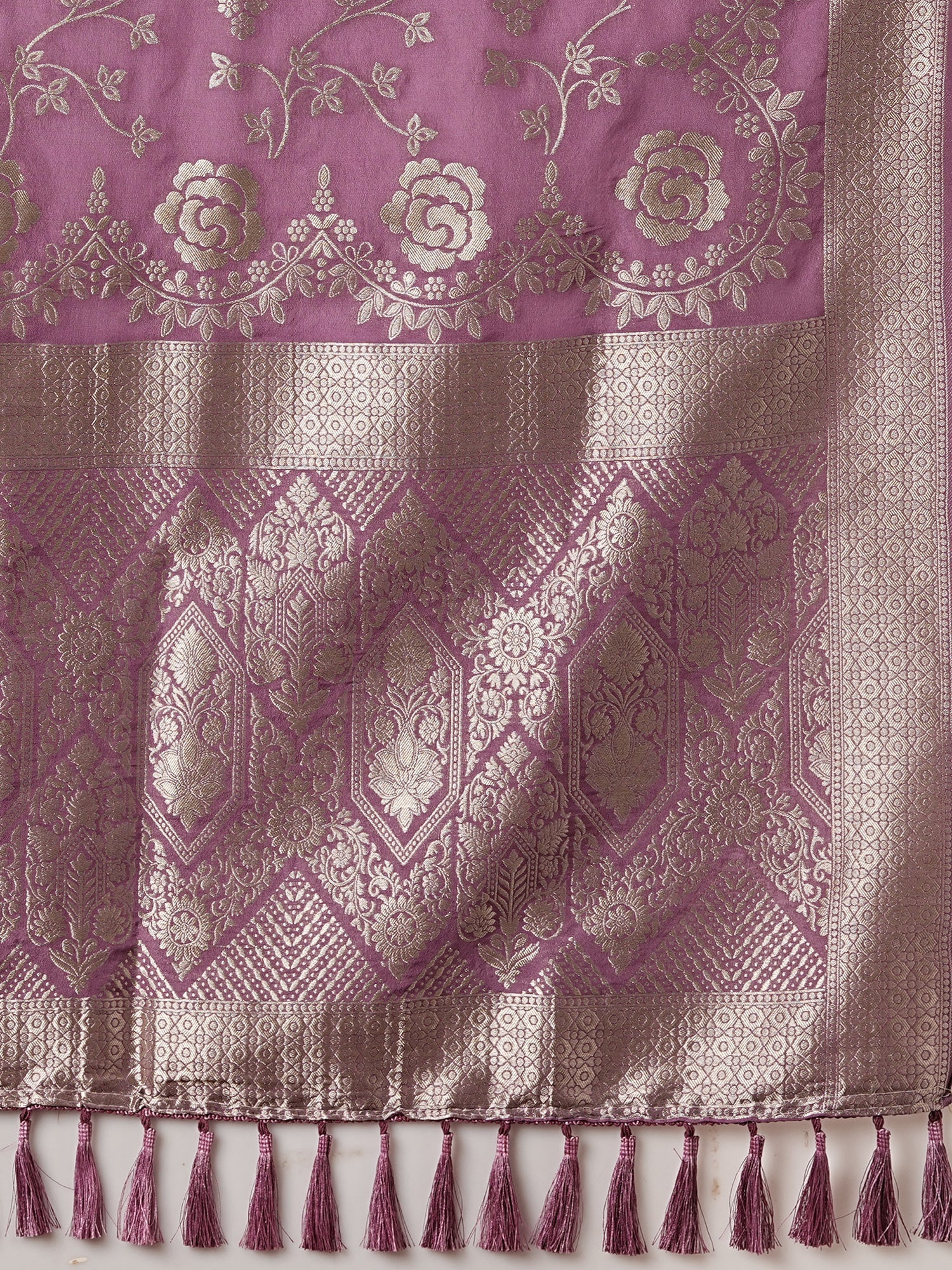 Wine Floral Zari Woven Georgette Saree - Ressa
