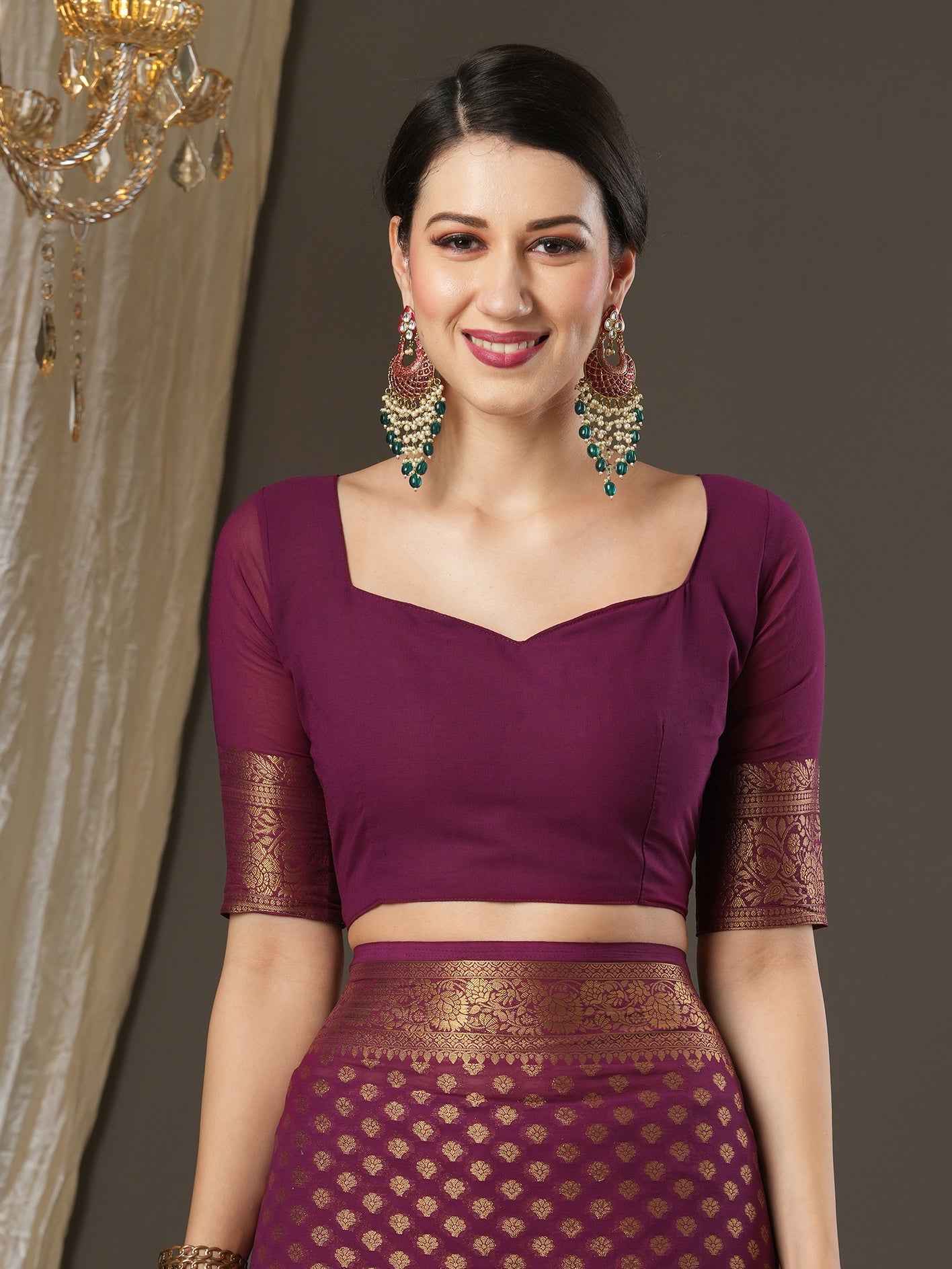 Wine Georgette Banarasi Silk Saree - Ressa