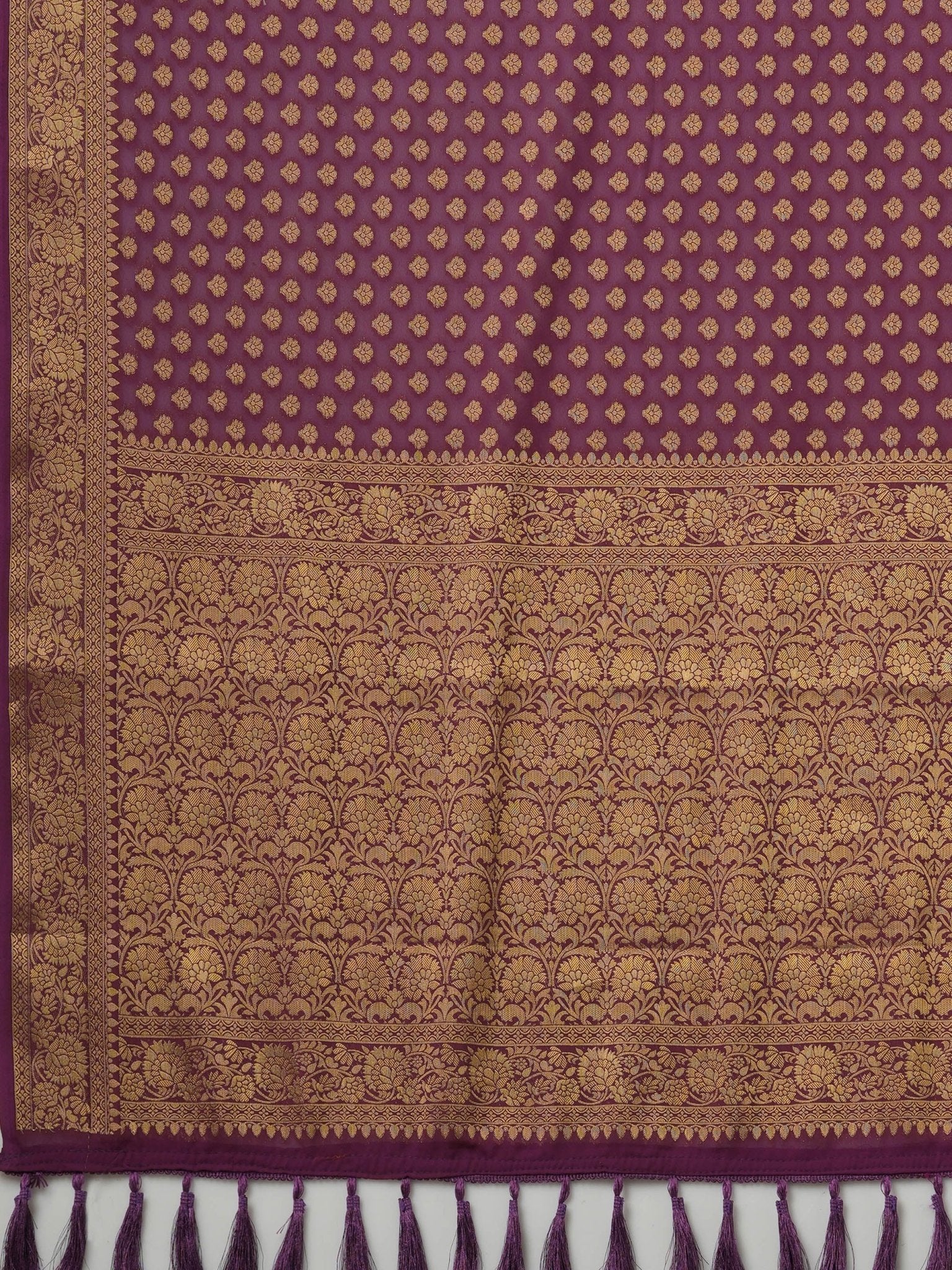 Wine Georgette Banarasi Silk Saree - Ressa