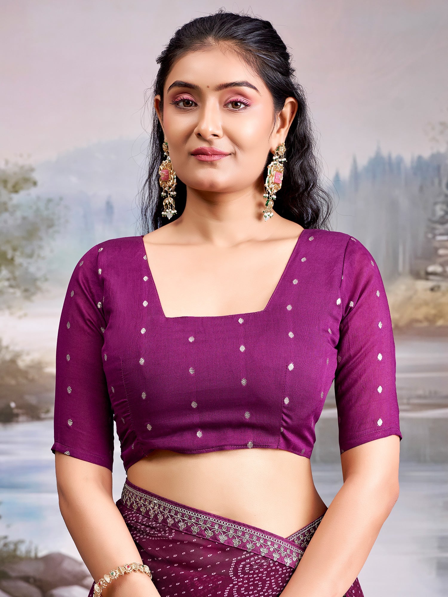 Wine Georgette Bandhani Saree with Embroidered Border - Ressa