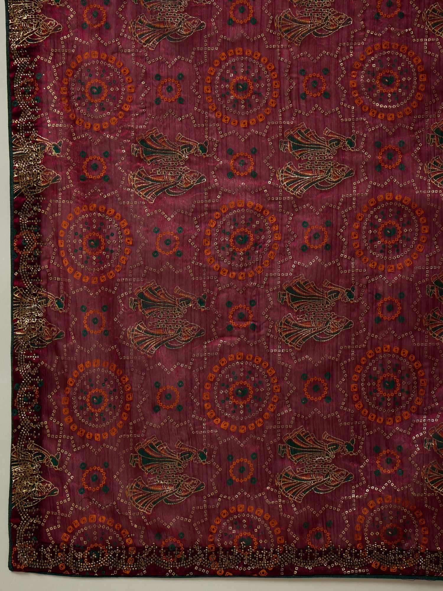 Wine Georgette Saree with Bandhani Digital Print - Ressa