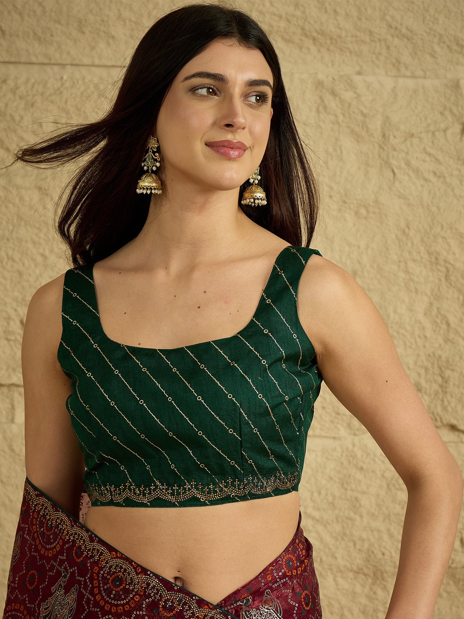 Wine Georgette Saree with Bandhani Digital Print - Ressa