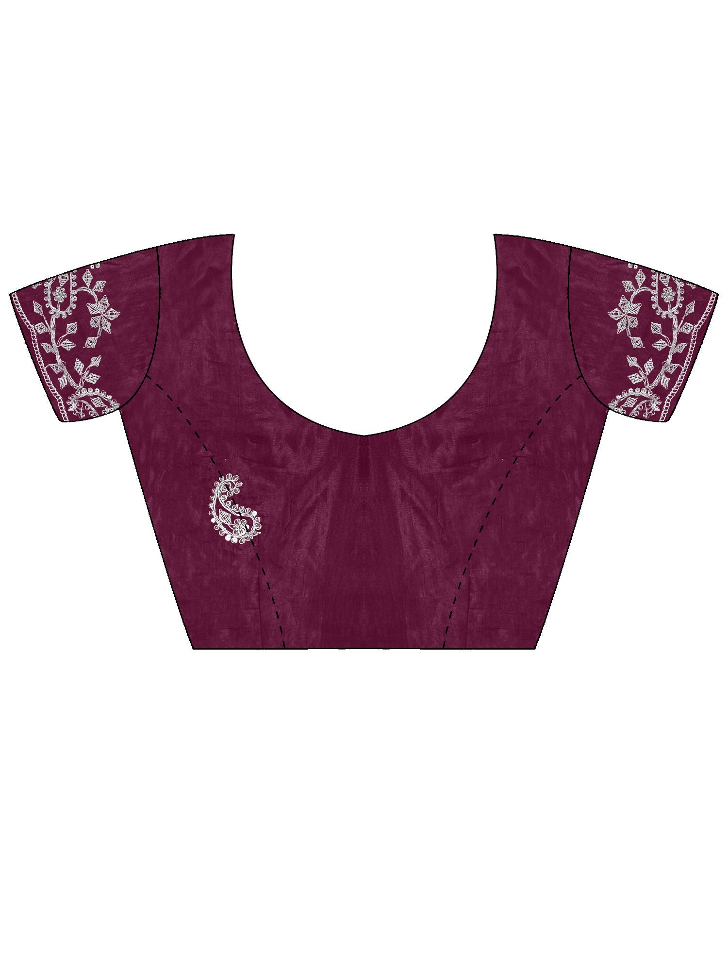 Wine Georgette Saree with Scalloped Embroidery - Ressa