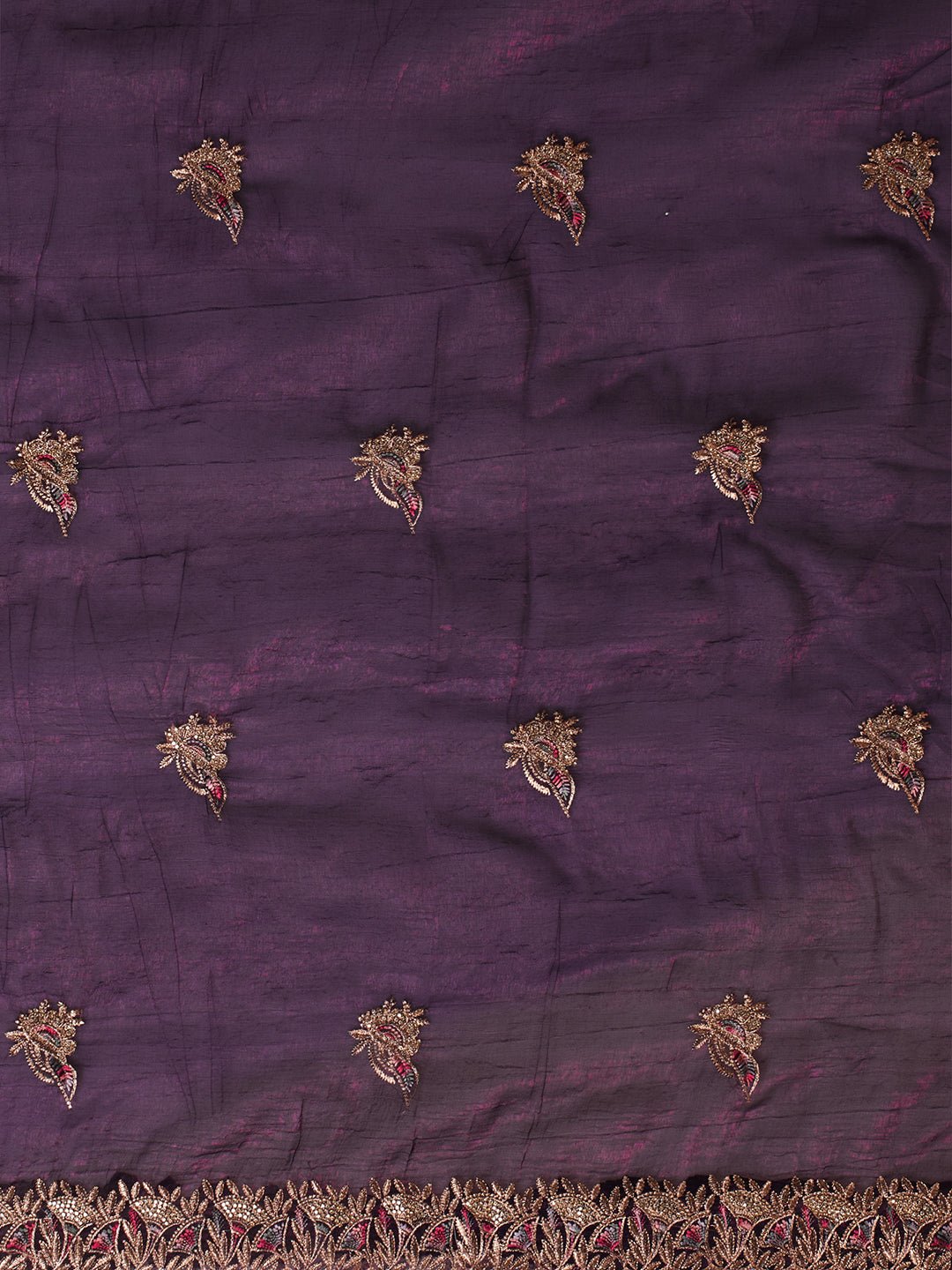 Wine Georgette Zari Embroidery Sequin Work Saree - Ressa