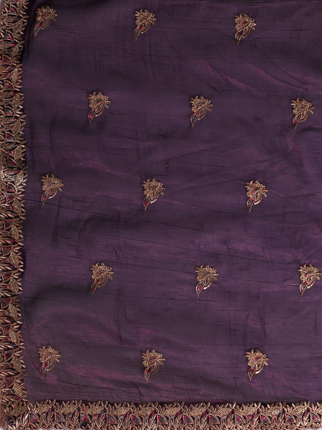 Wine Georgette Zari Embroidery Sequin Work Saree - Ressa