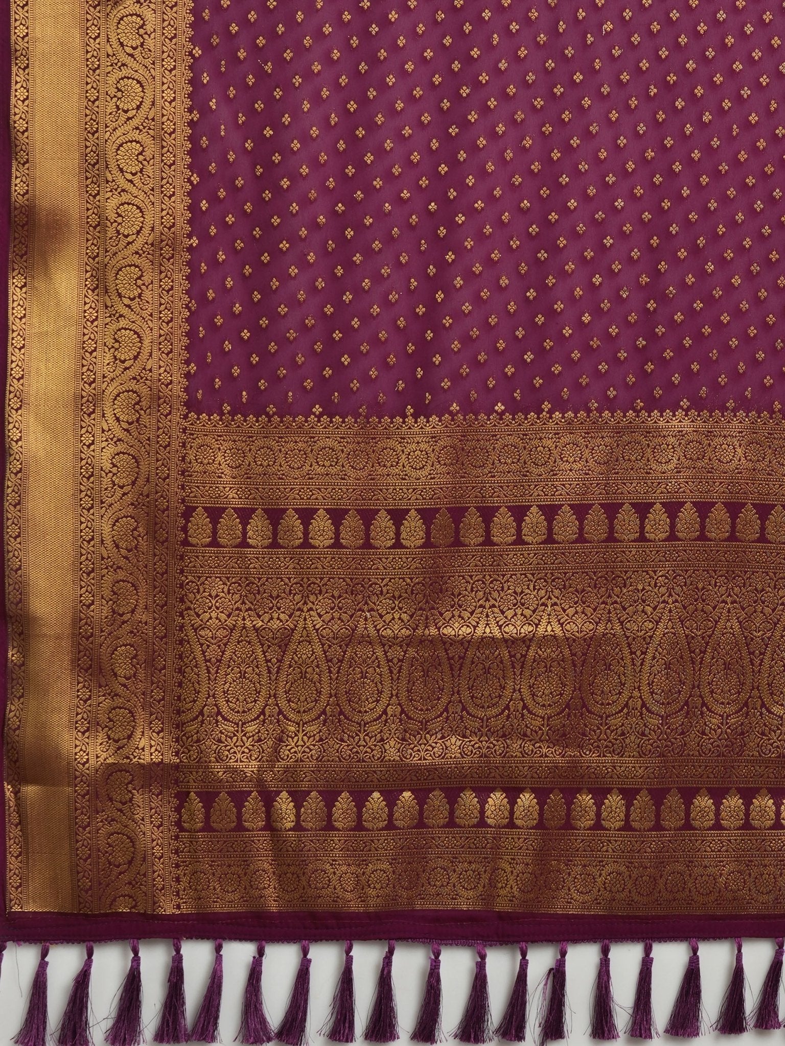Wine Georgette Zari Woven Saree - Ressa