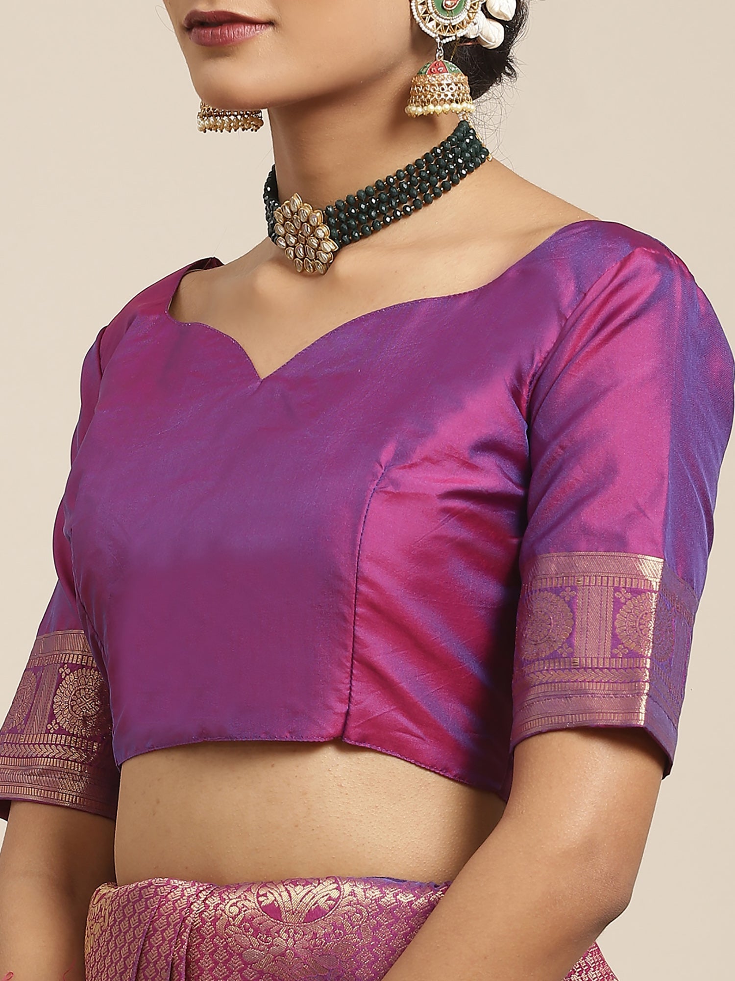 Wine Jari Woven Banarasi Silk Saree - Ressa