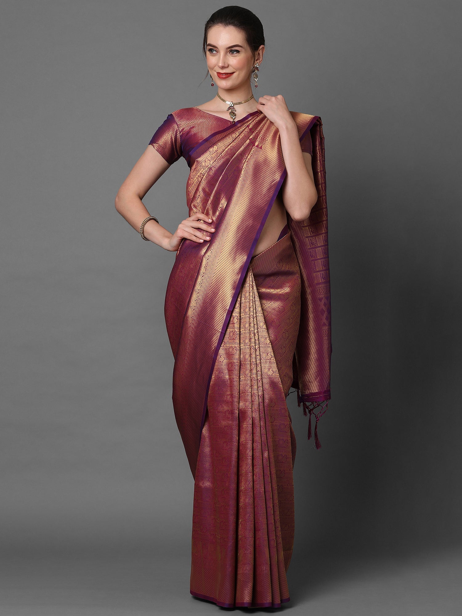 Wine Kanjivaram Silk Saree - Ressa