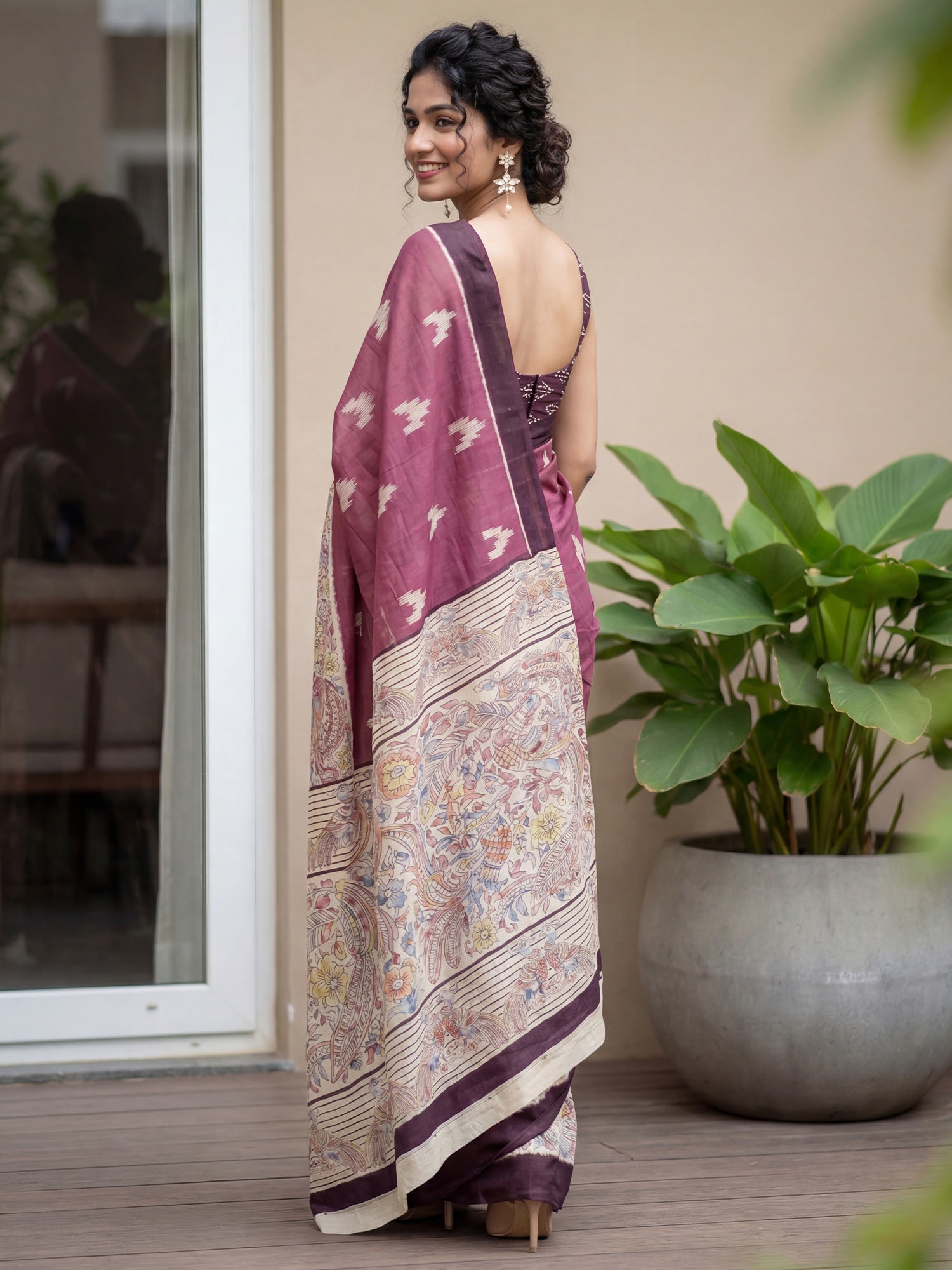 WINE MADHUBANI PRINTED SAREE - Ressa