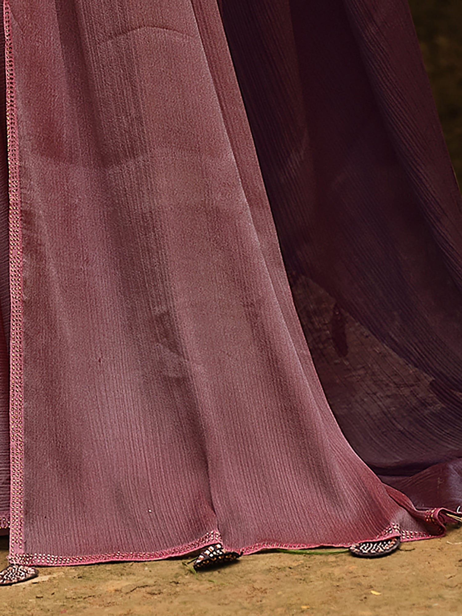Wine & Mauve Ombre Chiffon Saree - Ressa