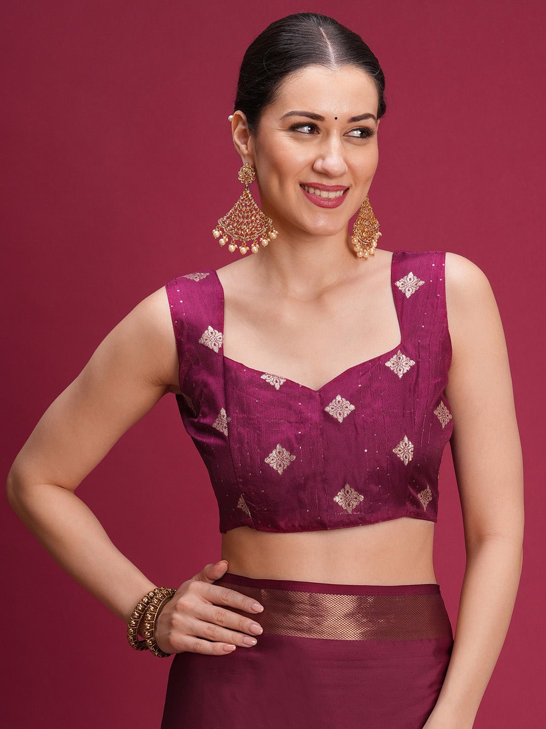 Wine Mysore Silk Banarasi Pattern Saree - Ressa