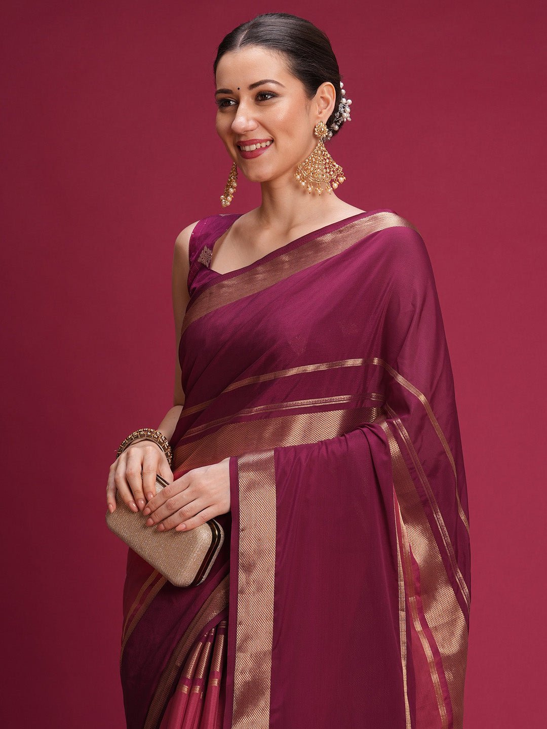 Wine Mysore Silk Banarasi Pattern Saree - Ressa