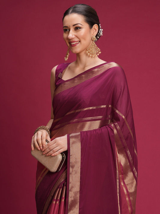 Wine Mysore Silk Banarasi Pattern Saree - Ressa