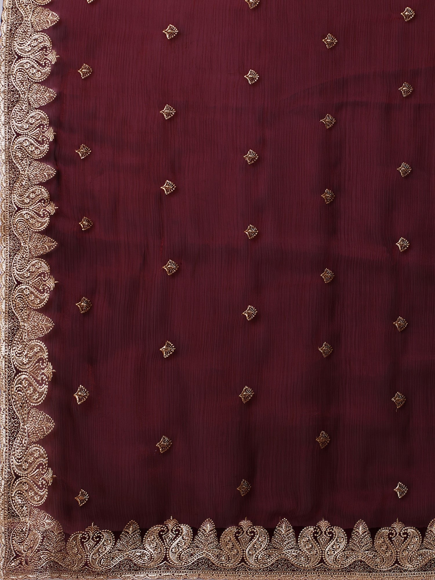 Wine Organza Embroidered Saree with Matching Blouse - Ressa