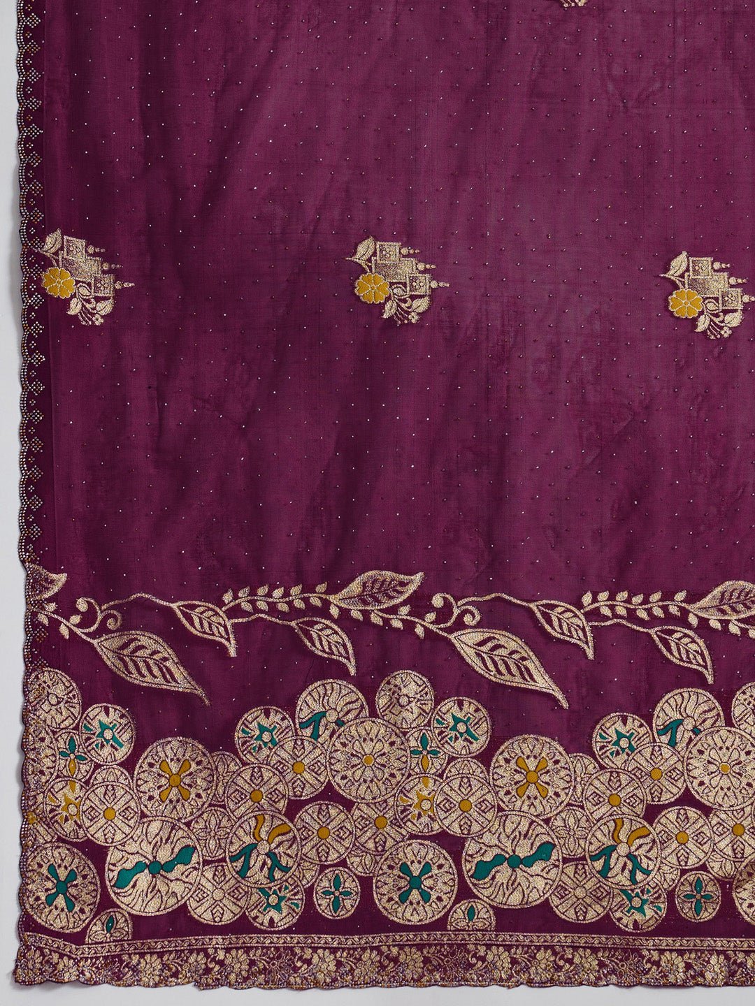Wine Organza Saree with Zari Border - Ressa