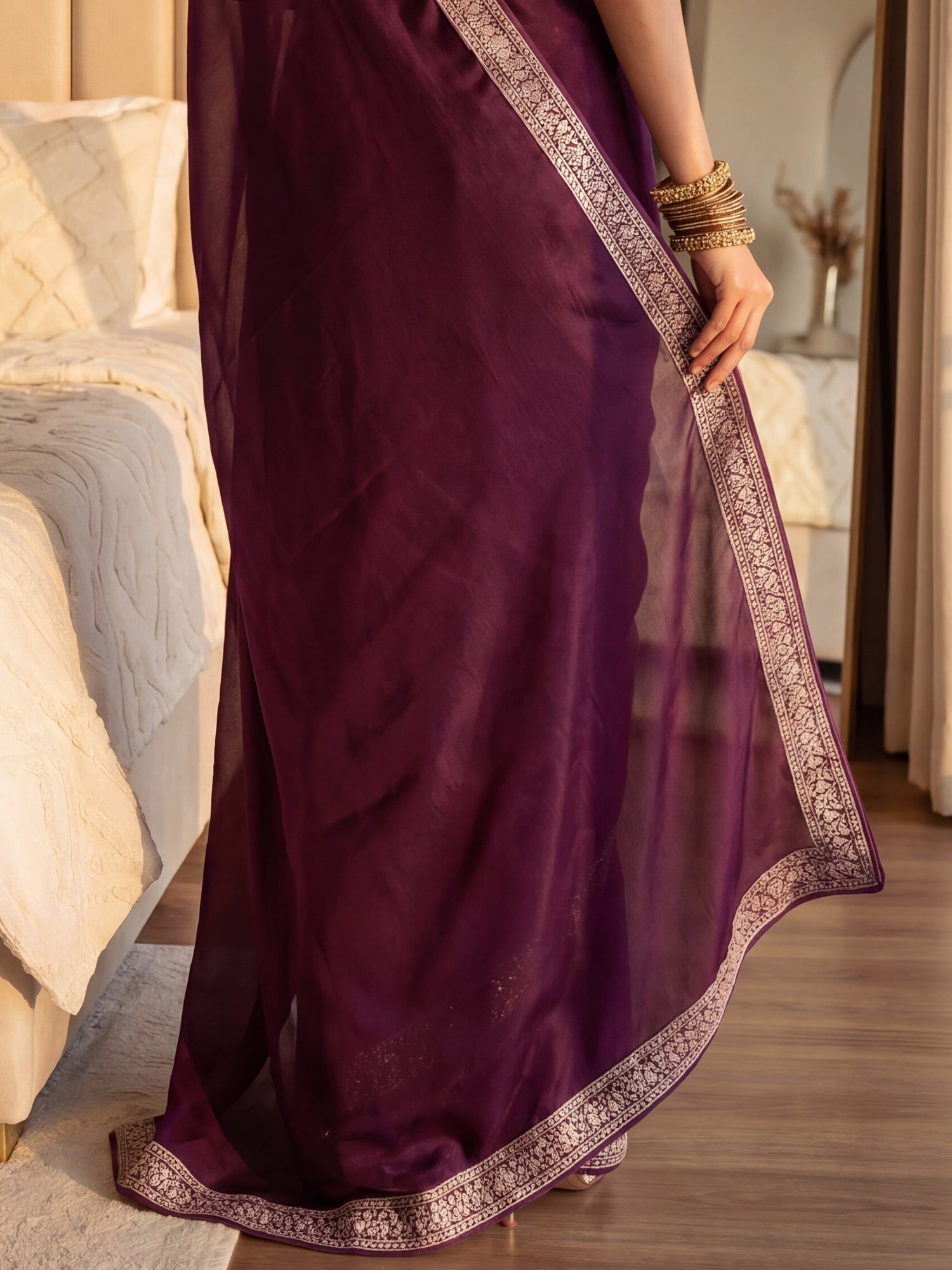 Wine Organza Silk Blend Saree - Ressa