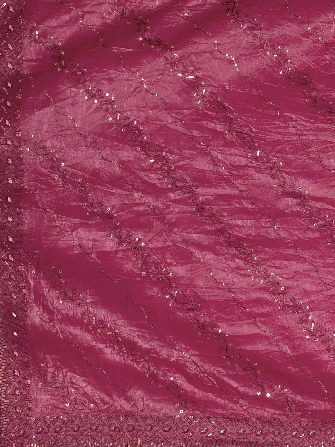 Wine Polyester Embroidered Border Modern Aesthetic Saree - Ressa