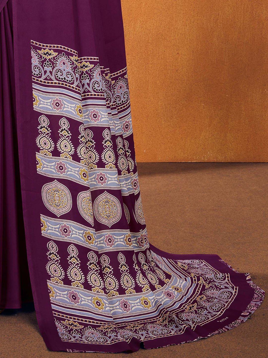 Wine Print Satin Silk Saree - Ressa