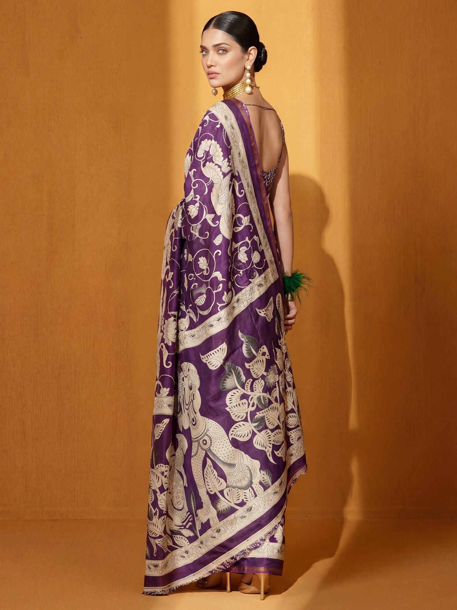 Wine Printed Cotton Blend Saree - Ressa