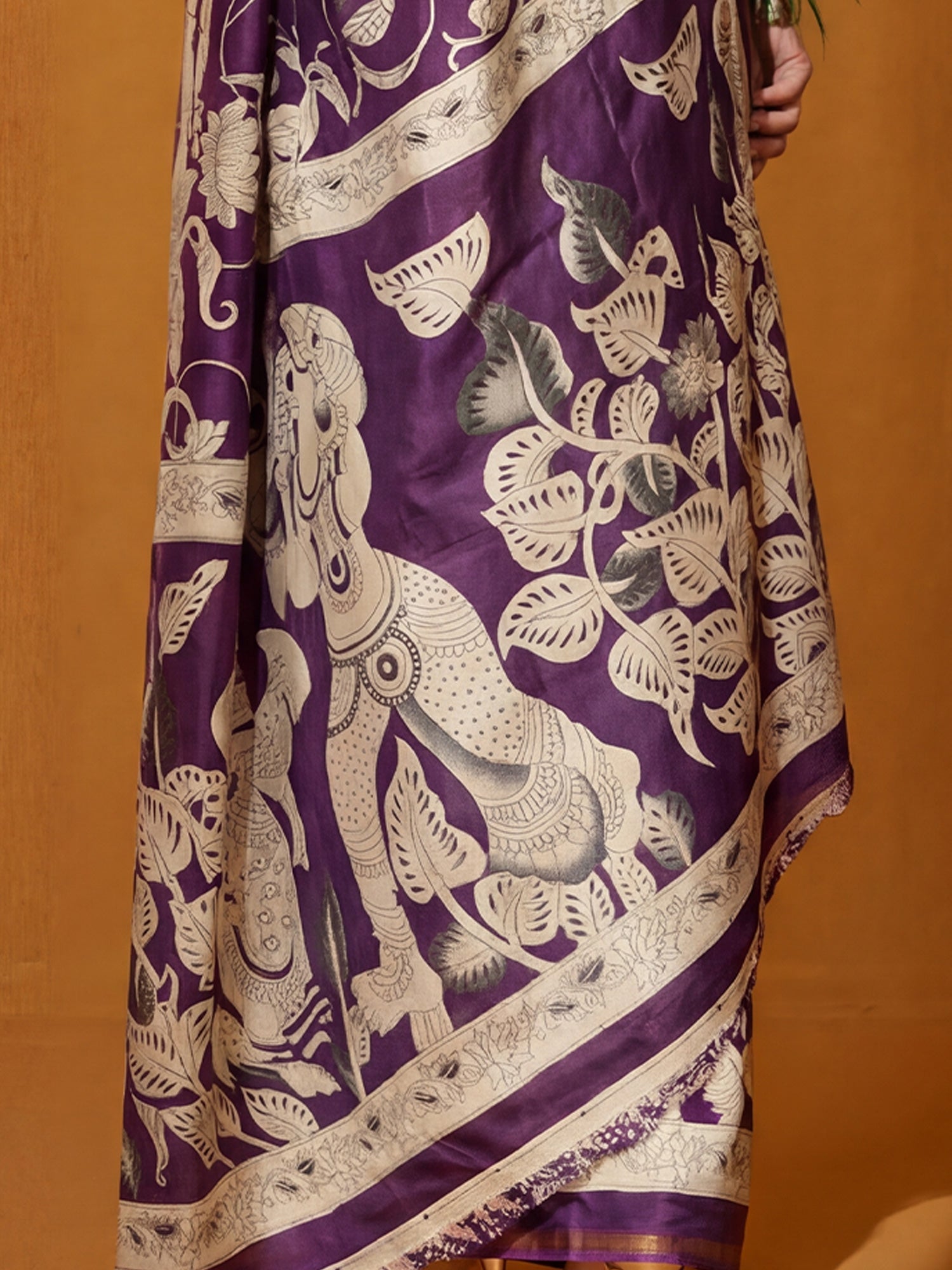 Wine Printed Cotton Blend Saree - Ressa
