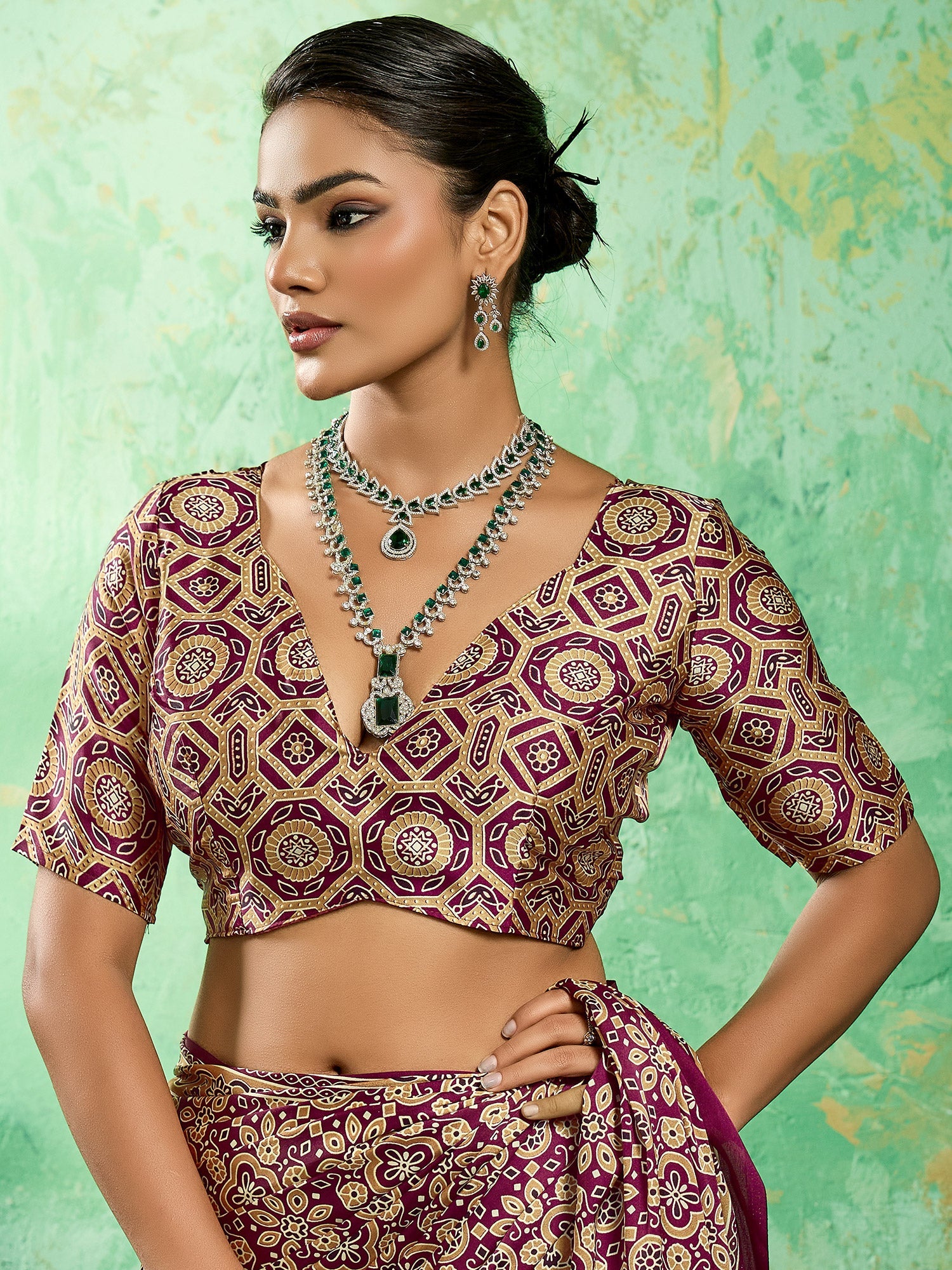 Wine Purple Ajrakh Block Printed Saree - Ressa