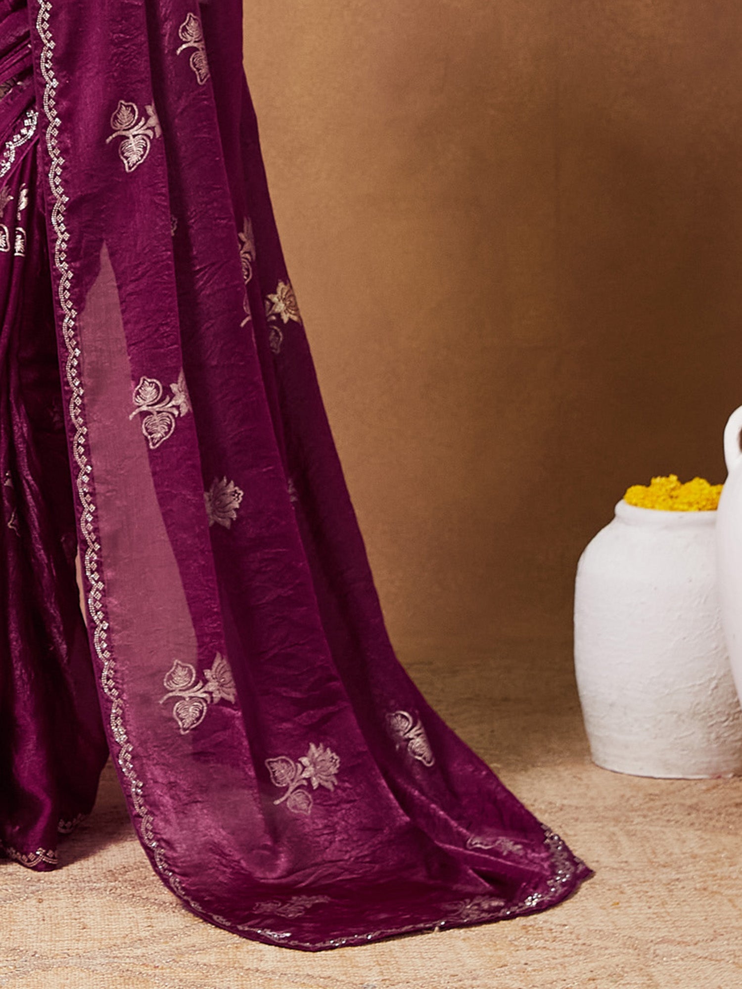 Wine Purple Embroidered Georgette Saree - Ressa
