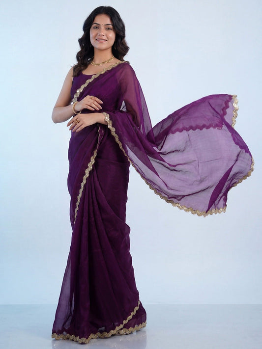 Wine Purple Georgette Saree - Ressa
