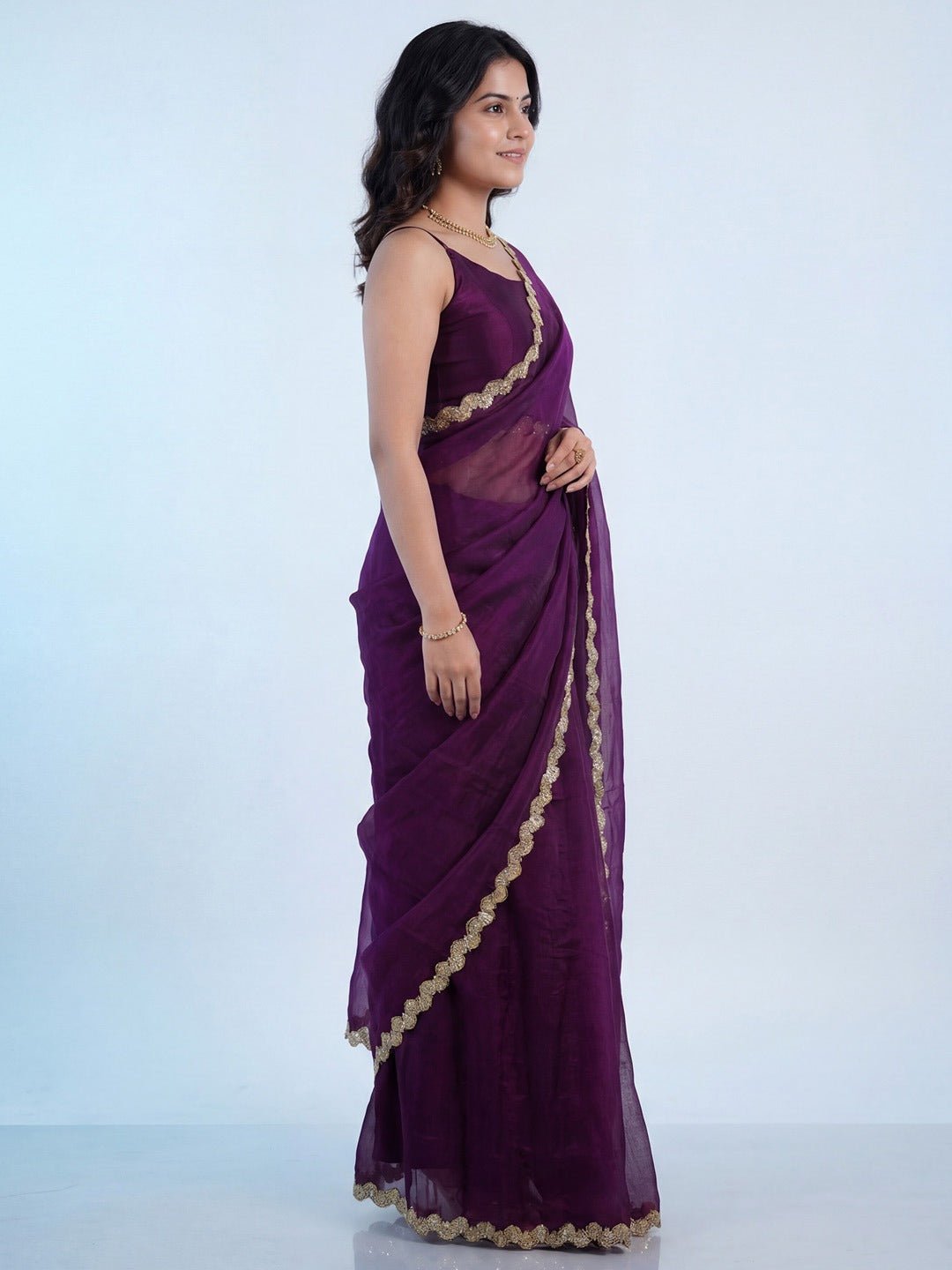 Wine Purple Georgette Saree - Ressa