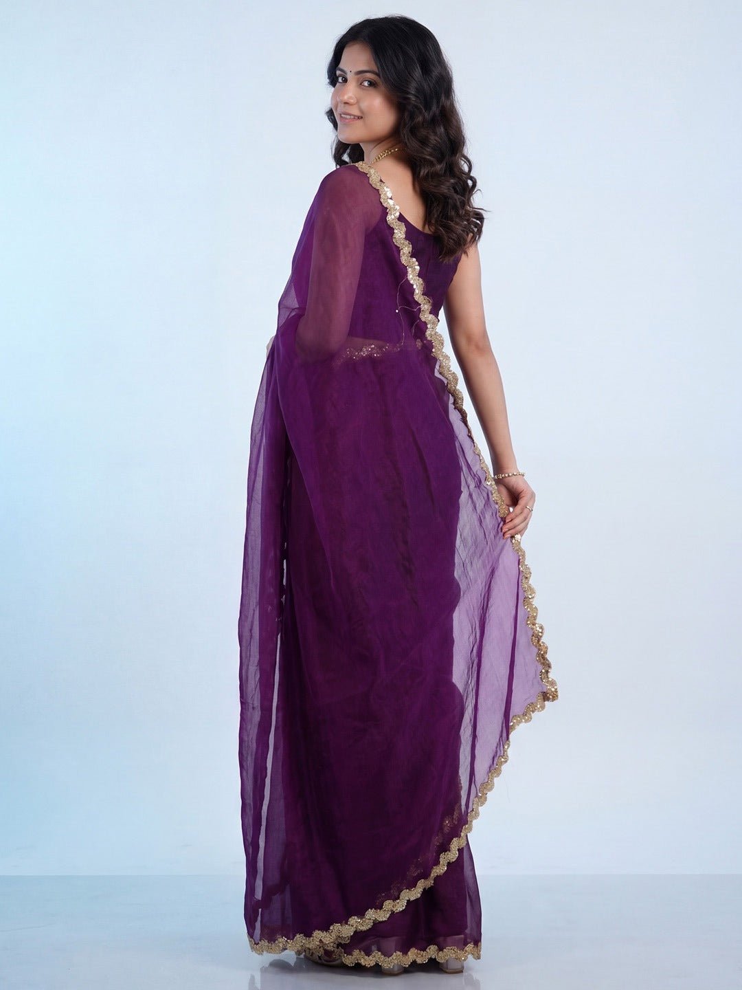 Wine Purple Georgette Saree - Ressa