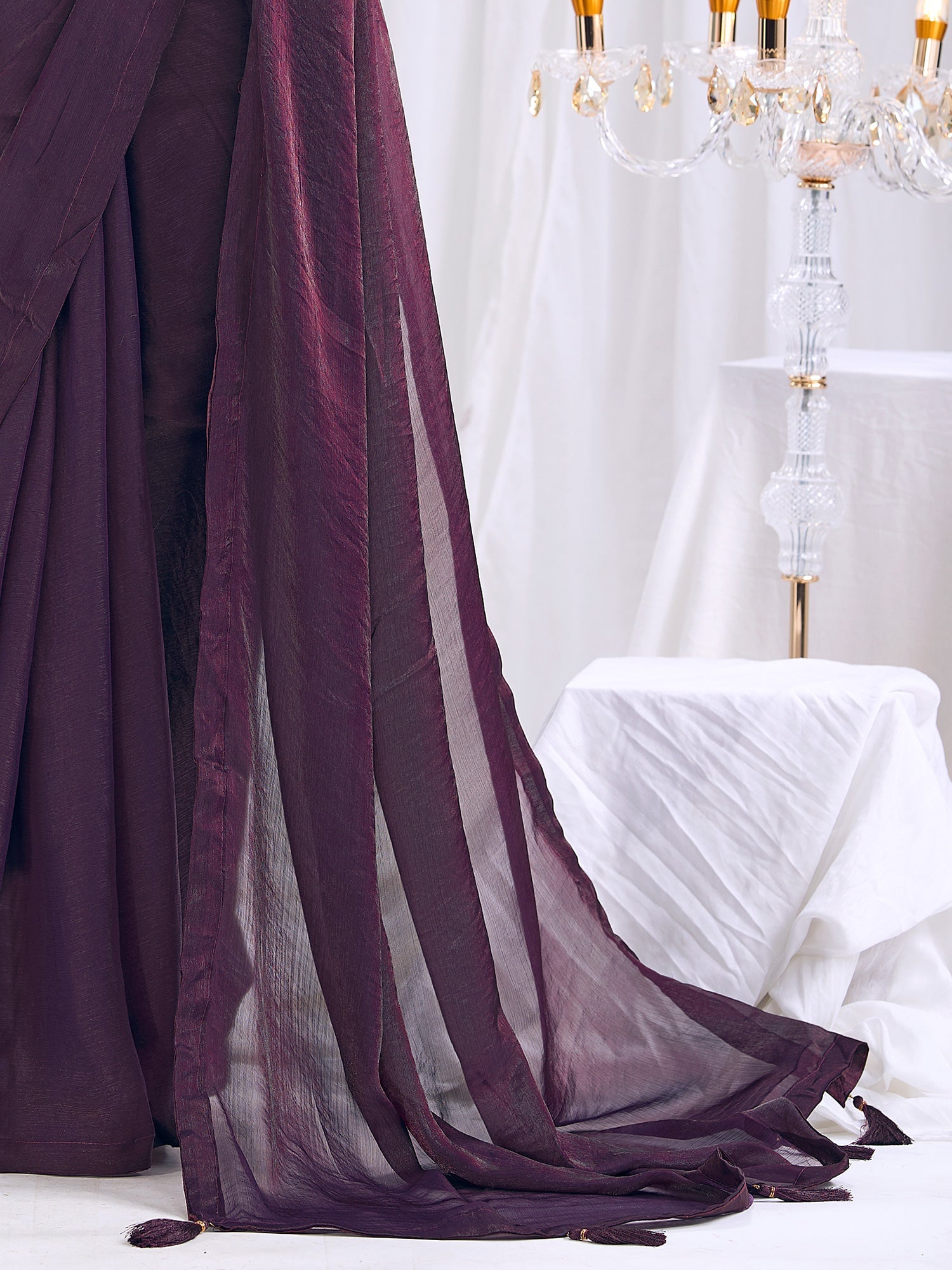 Wine Purple Georgette Saree with Bandhani Blouse - Ressa