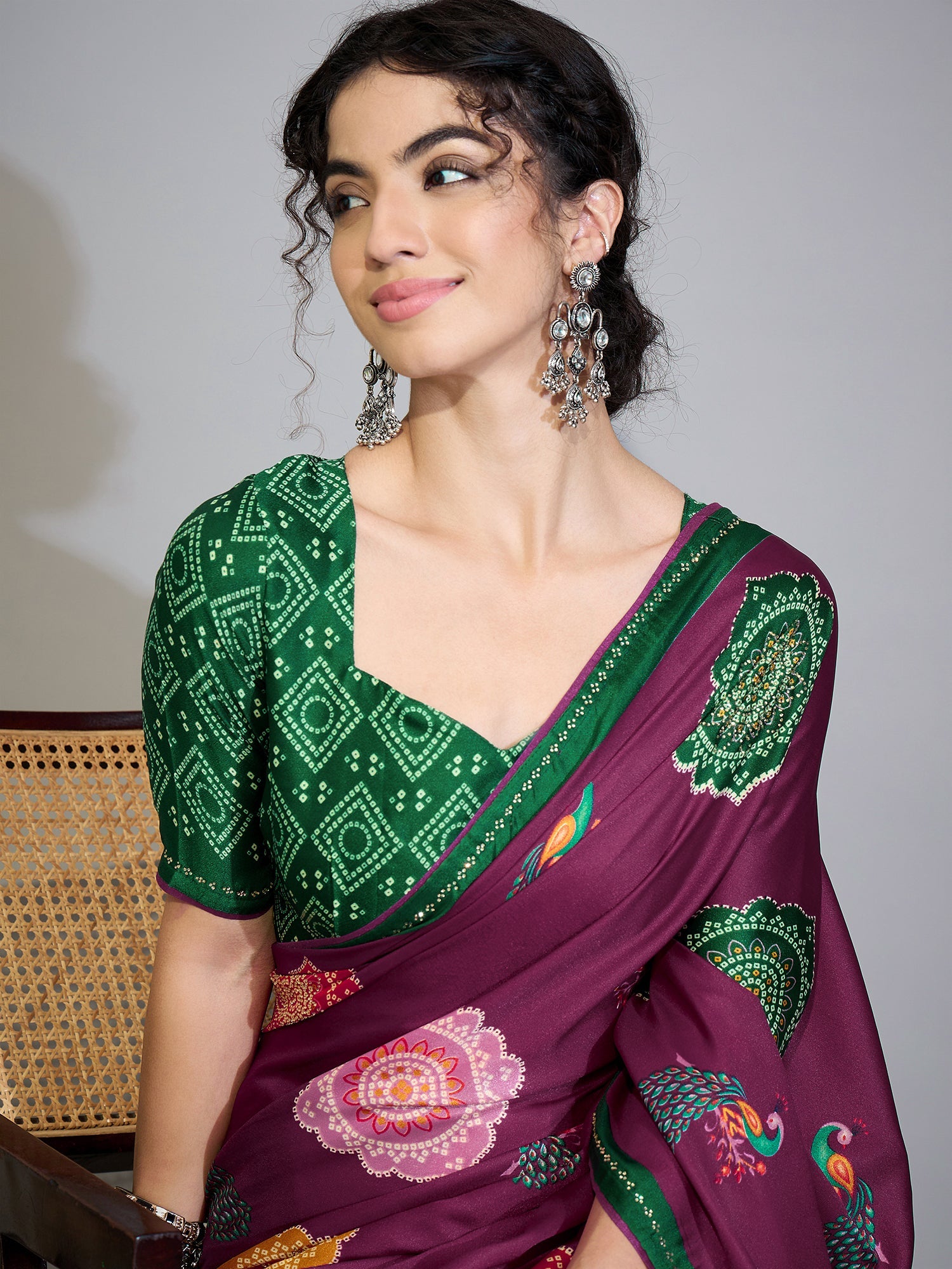 Wine Purple Printed Georgette Saree - Ressa