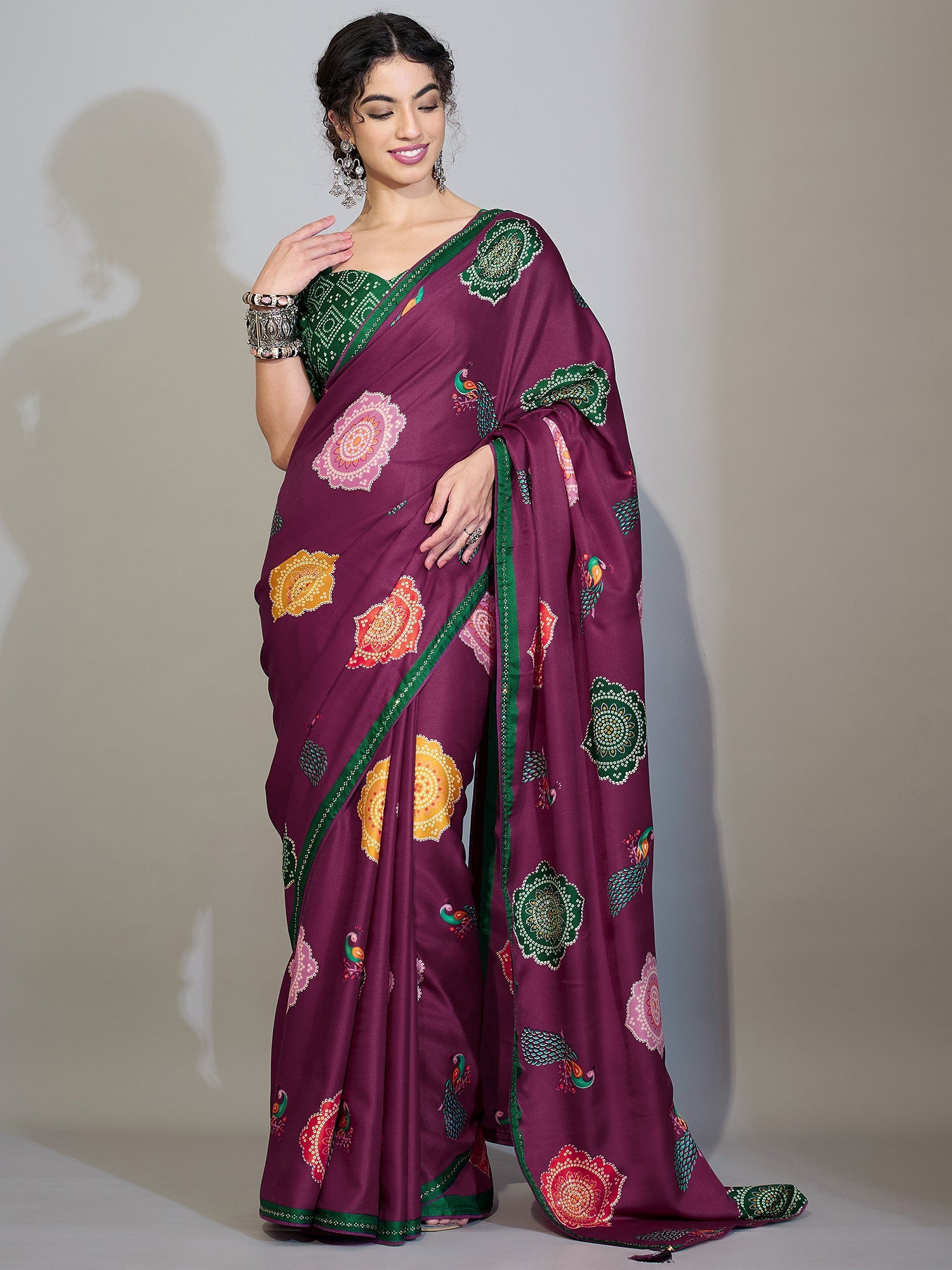 Wine Purple Printed Georgette Saree - Ressa