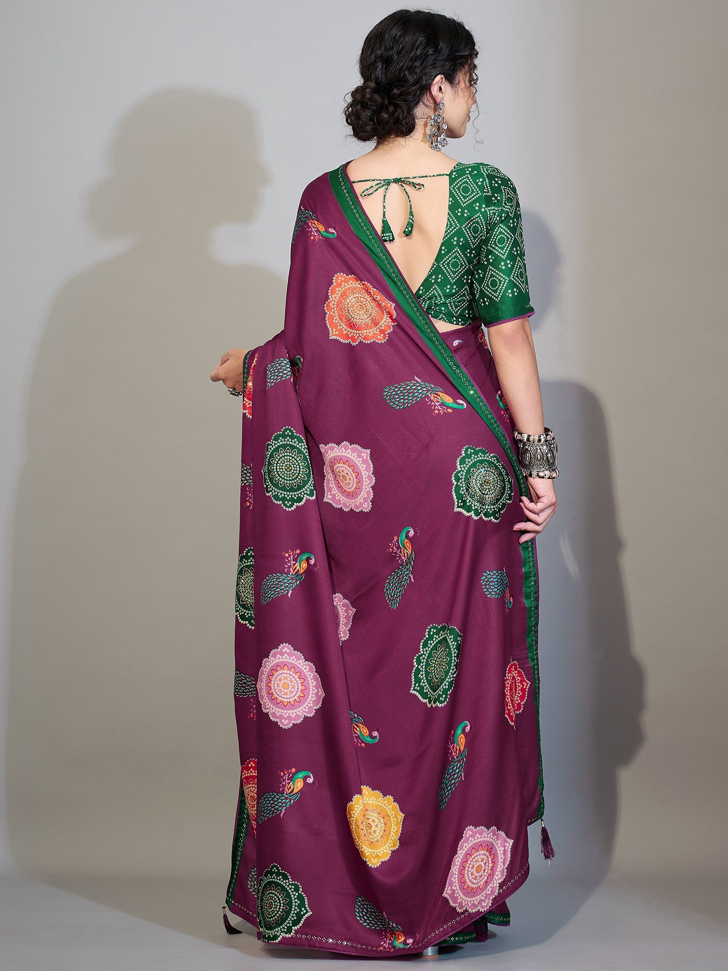 Wine Purple Printed Georgette Saree - Ressa