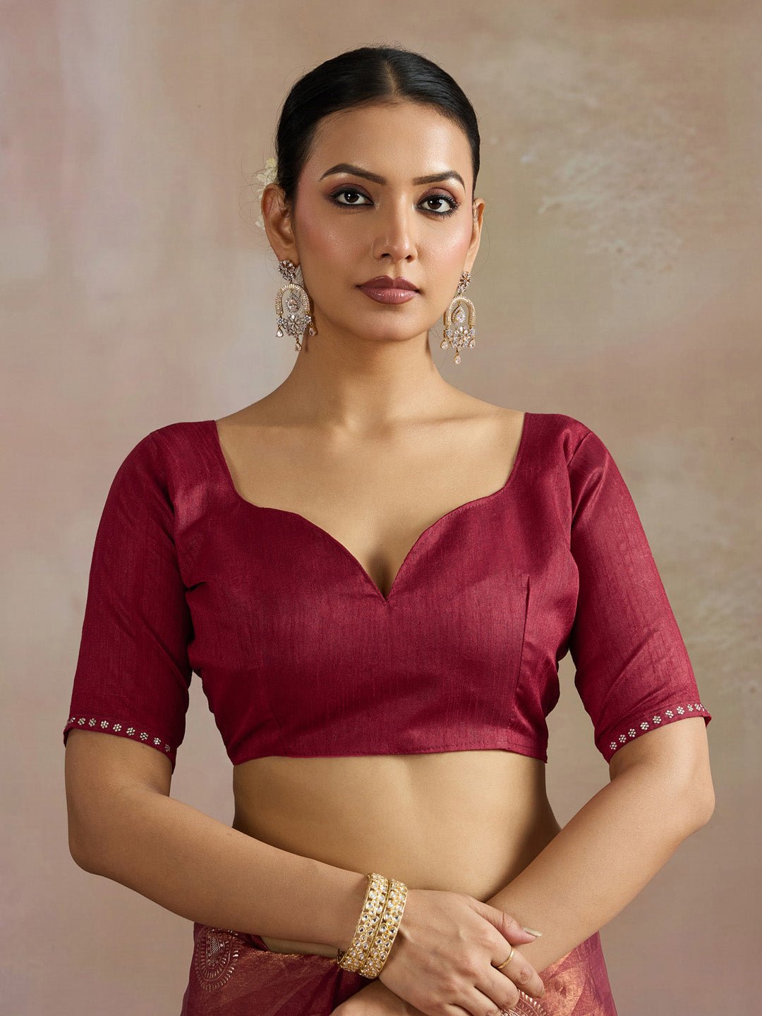 Wine Red Chiffon Printed Saree - Ressa