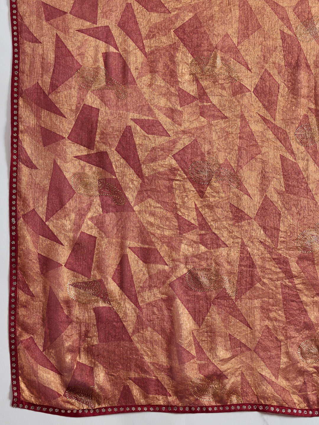 Wine Red Chiffon Printed Saree - Ressa