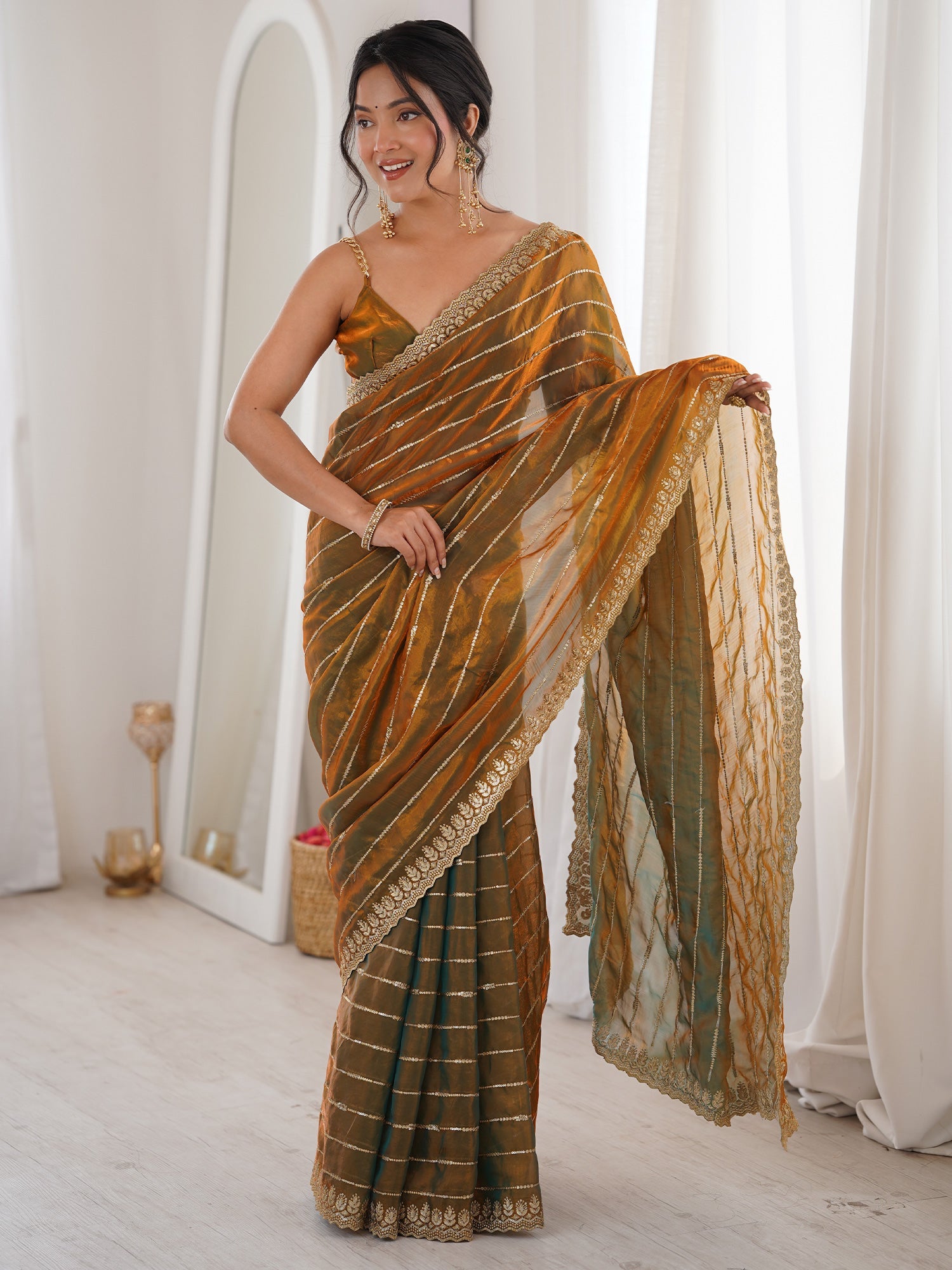 Wine Red & Emerald Green Banarasi Silk Saree - Ressa