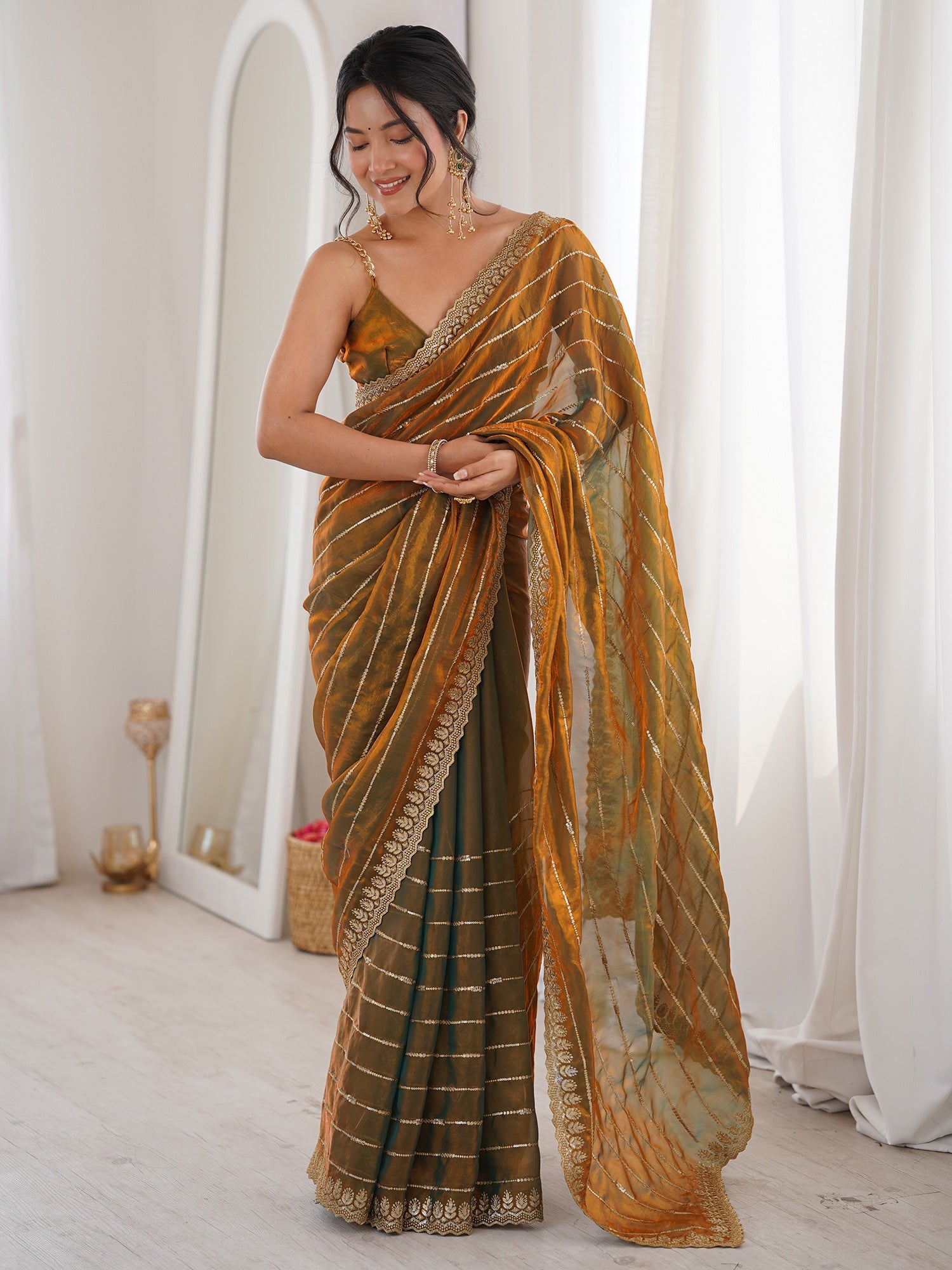 Wine Red & Emerald Green Banarasi Silk Saree - Ressa