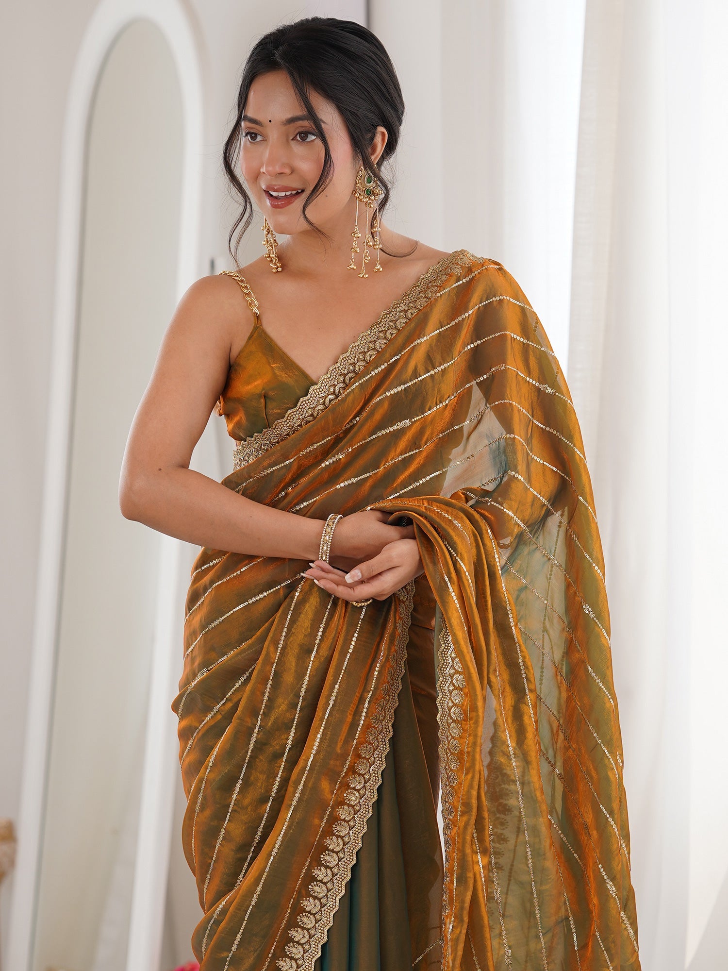 Wine Red & Emerald Green Banarasi Silk Saree - Ressa