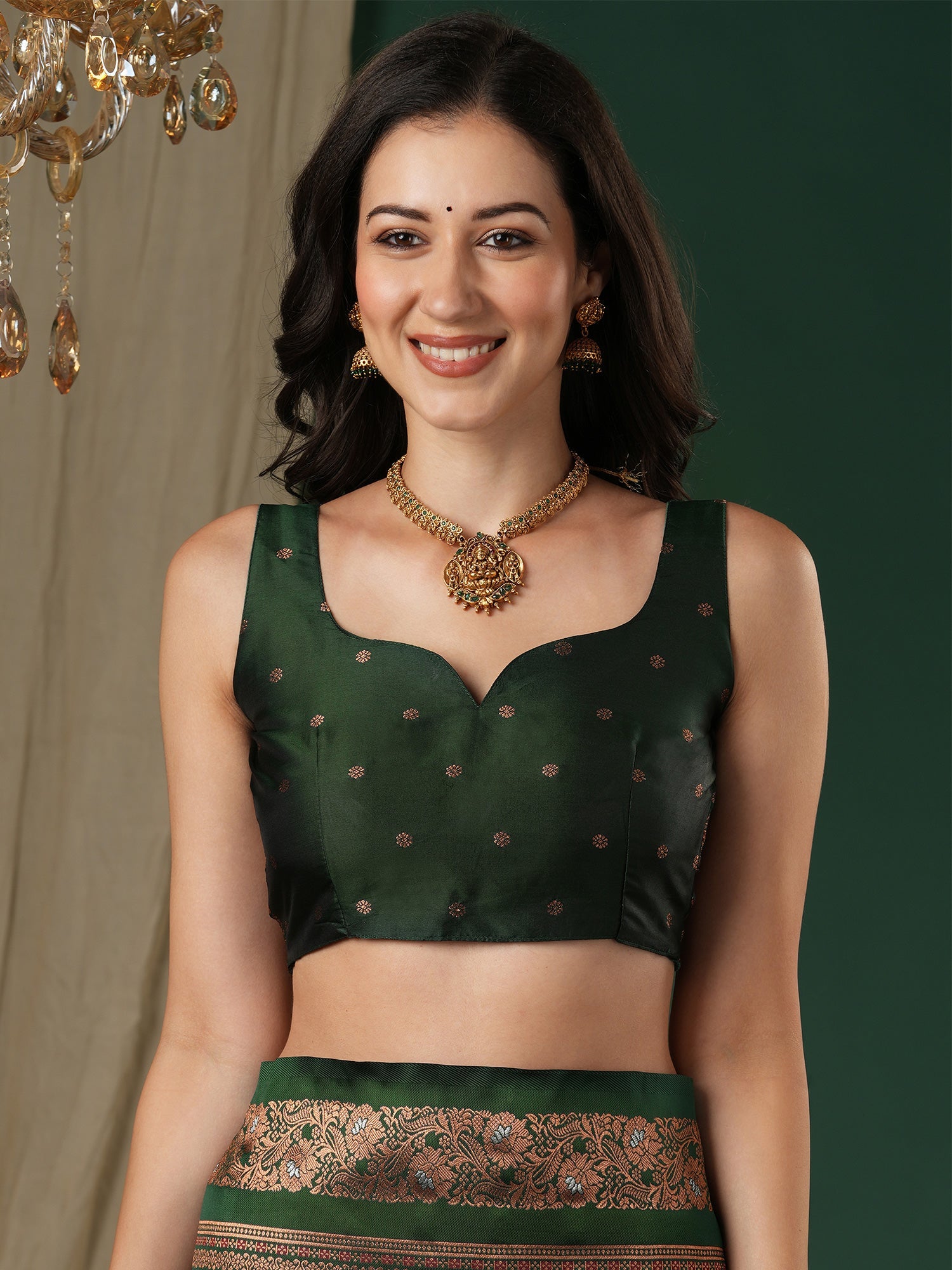 Wine Red & Emerald Green Banarasi Silk Zari Weaving Saree - Ressa