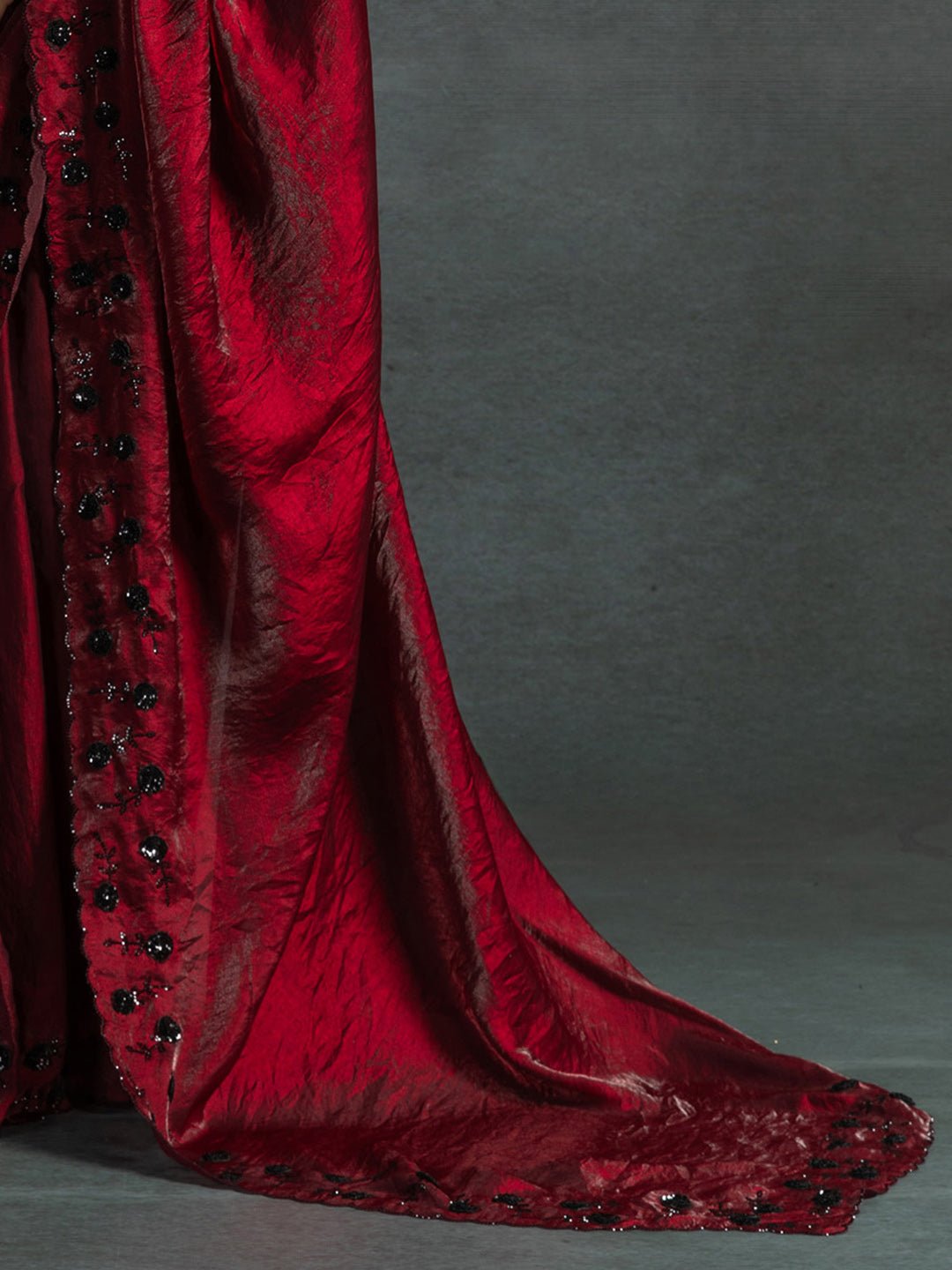 Wine Red Scalloped Tisshu Saree - Ressa