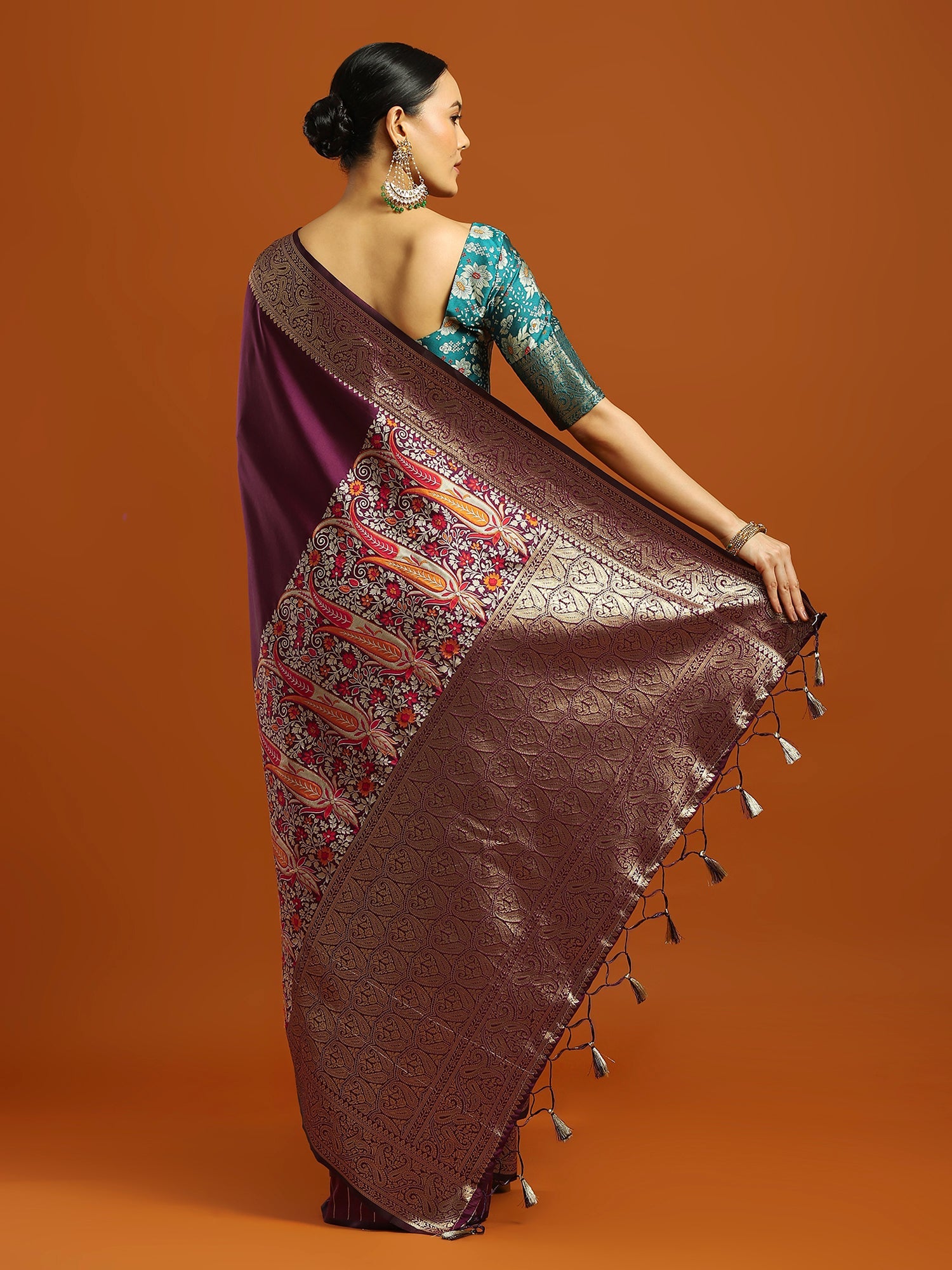 Wine Silk Blend Banaras saree - Ressa