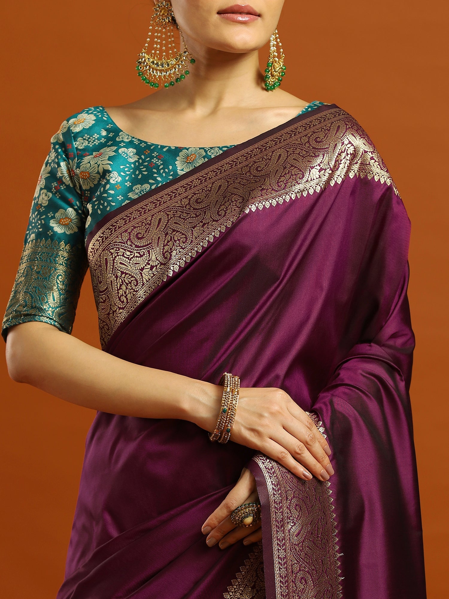 Wine Silk Blend Banaras saree - Ressa