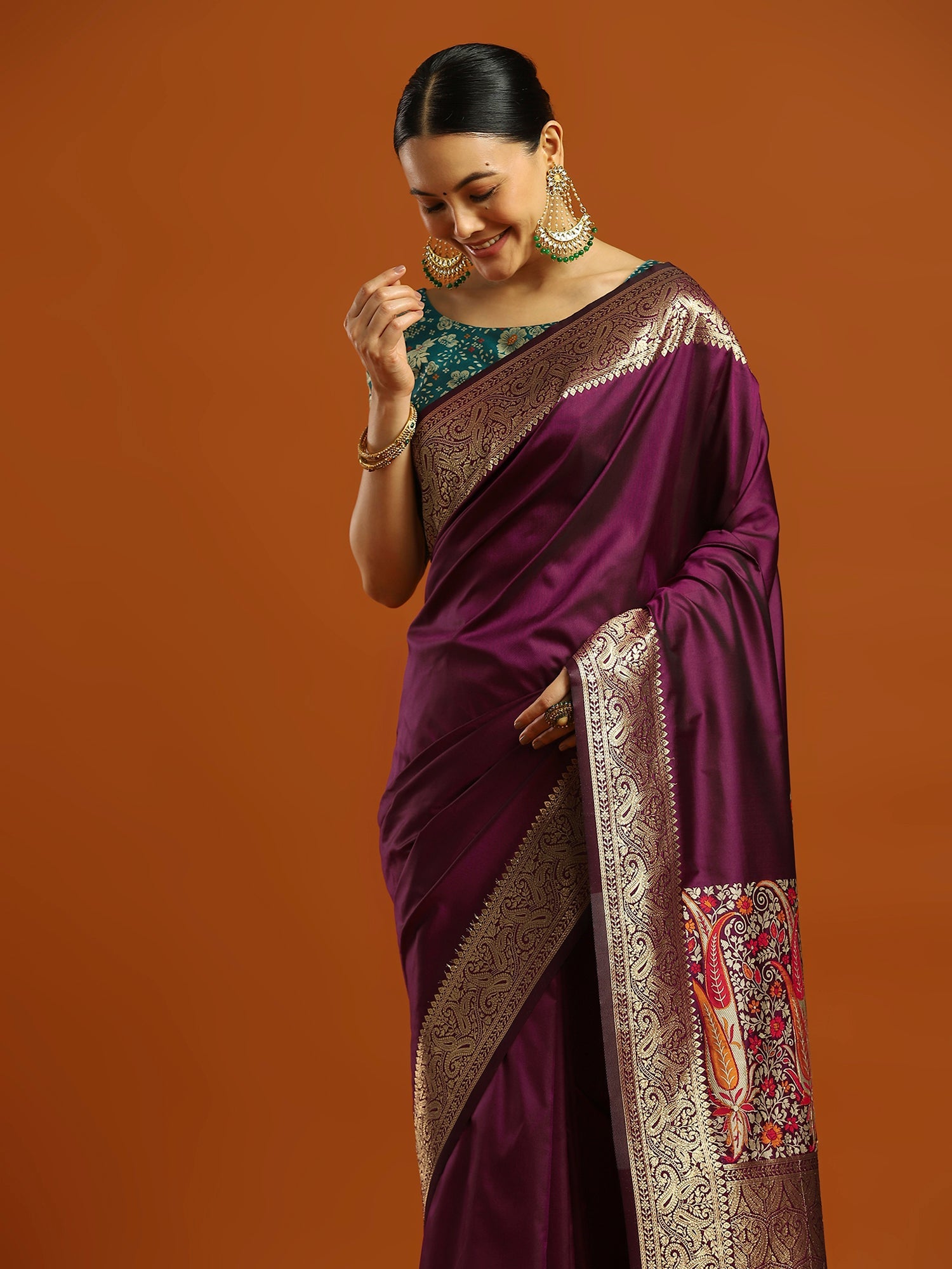 Wine Silk Blend Banaras saree - Ressa