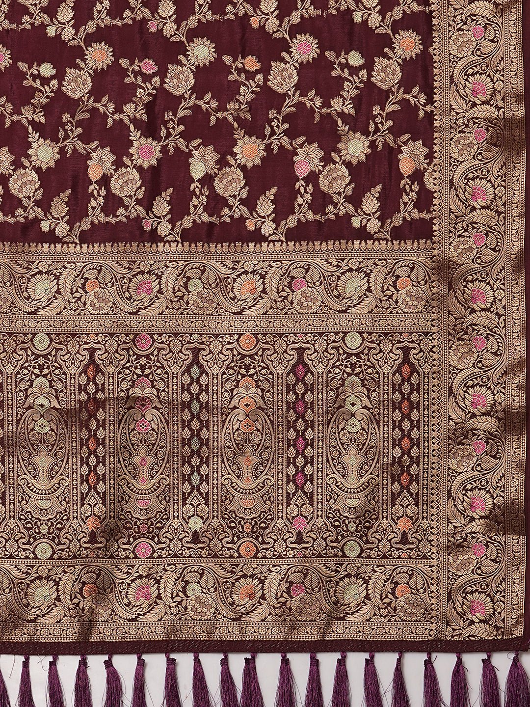 Wine Silk Blend Banarasi Style Saree - Ressa