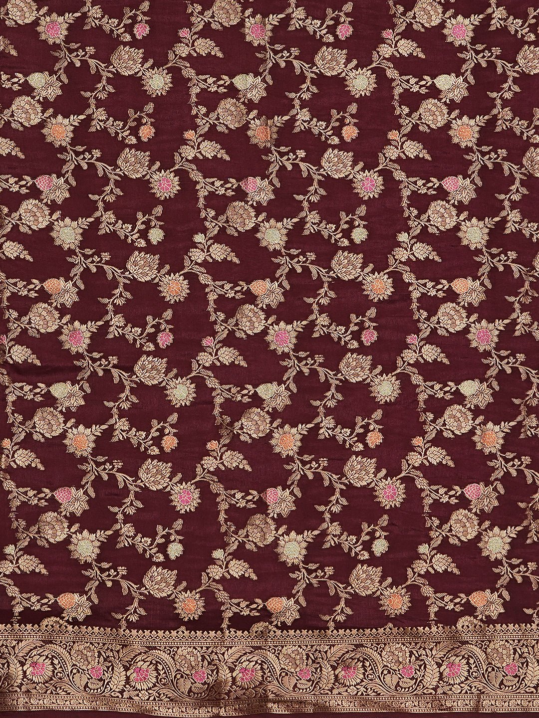 Wine Silk Blend Banarasi Style Saree - Ressa